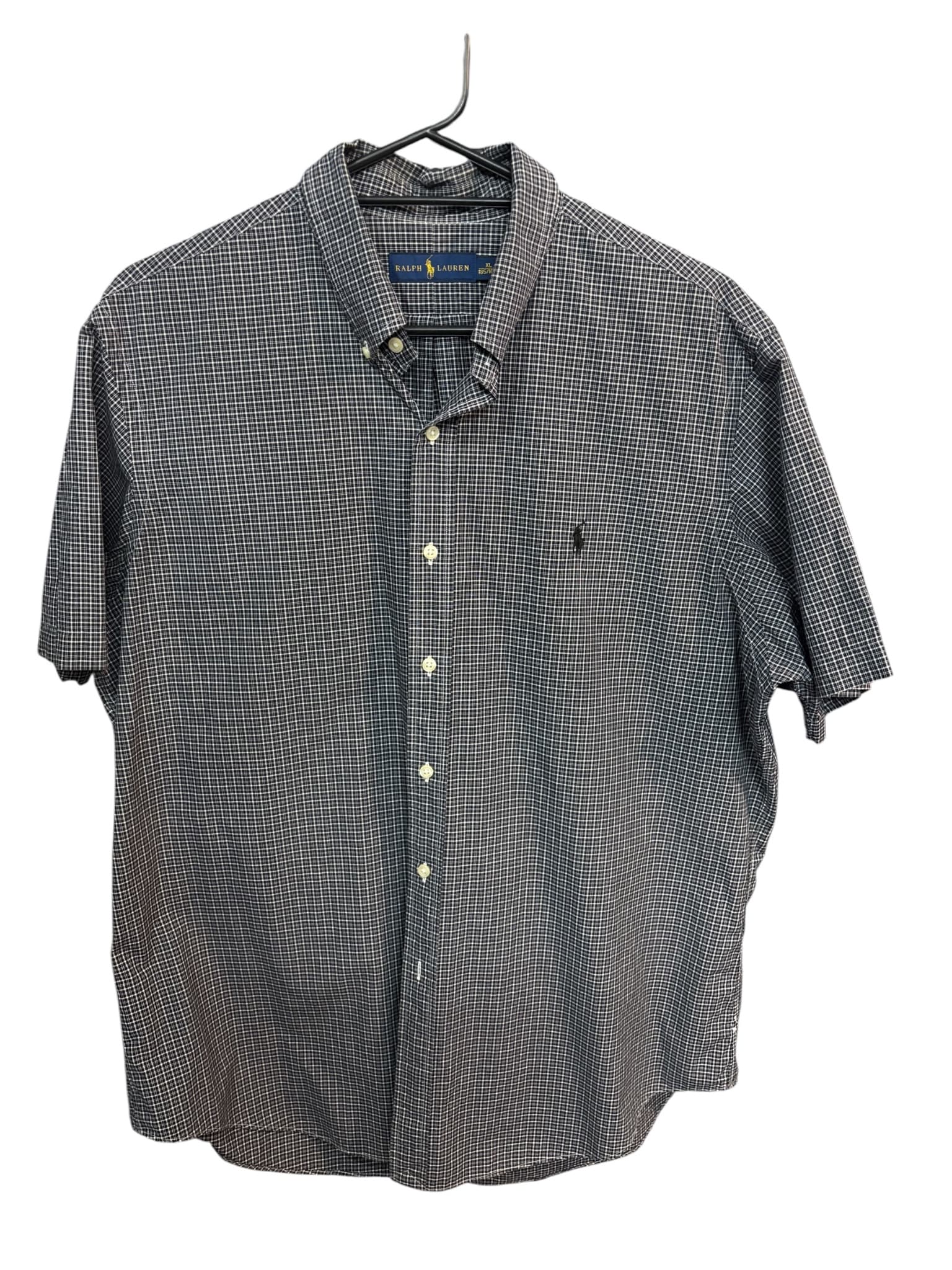 Ralph Lauren Short Sleeve Button-Down Shirt Micro-Plaid Navy and White Men's XL — photo 1 of 4