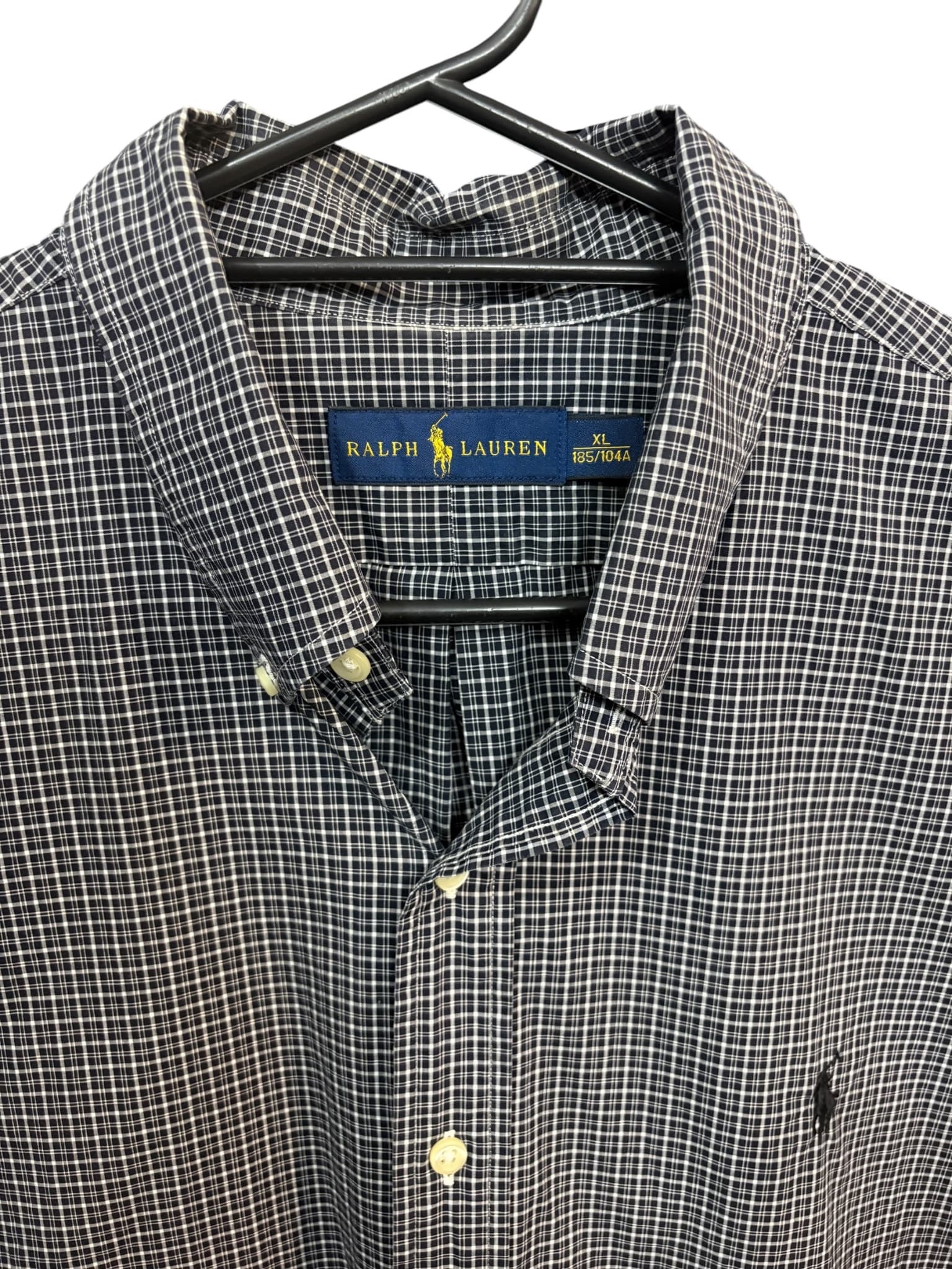 Ralph Lauren Short Sleeve Button-Down Shirt Micro-Plaid Navy and White Men's XL — photo 2 of 4