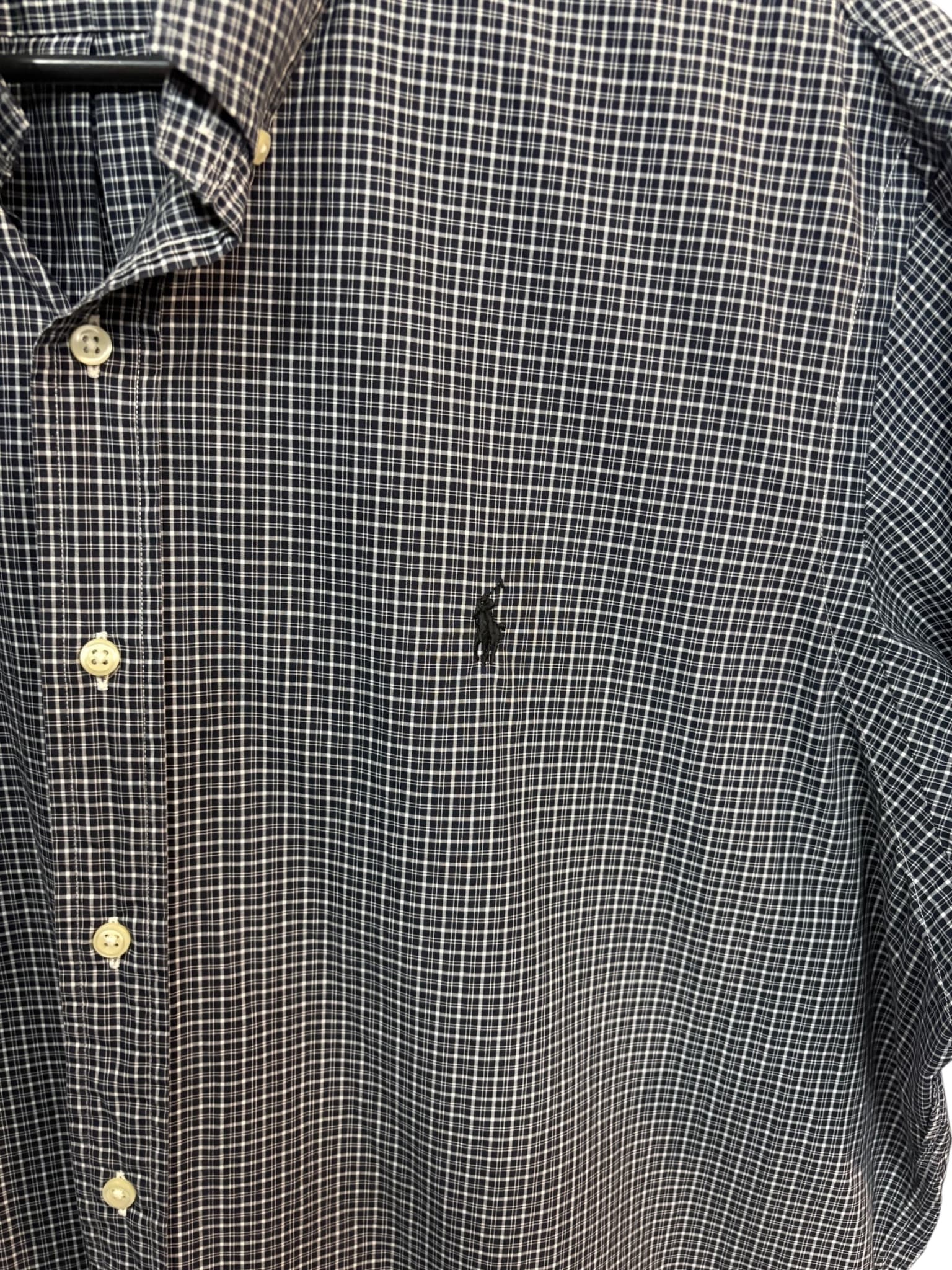 Ralph Lauren Short Sleeve Button-Down Shirt Micro-Plaid Navy and White Men's XL — photo 3 of 4