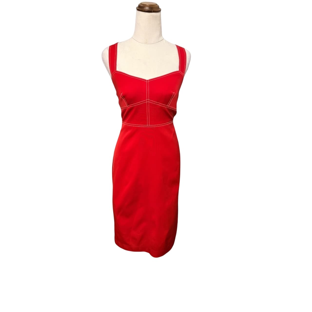 Red Sleeveless Midi Dress With Contrast Stitching — photo 1 of 7