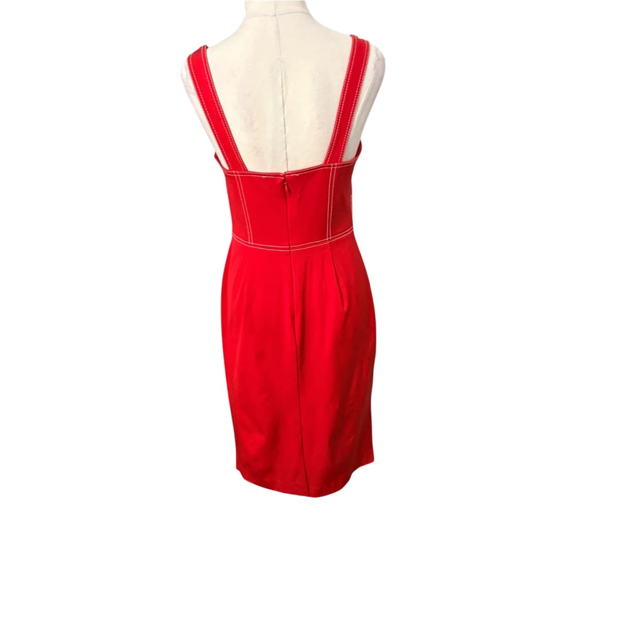 Red Sleeveless Midi Dress With Contrast Stitching — photo 6 of 7