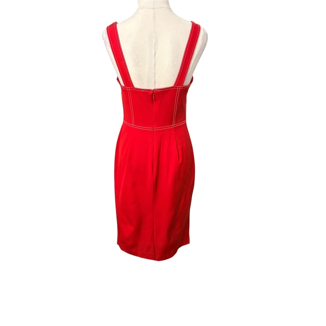 Red Sleeveless Midi Dress With Contrast Stitching — photo 7 of 7
