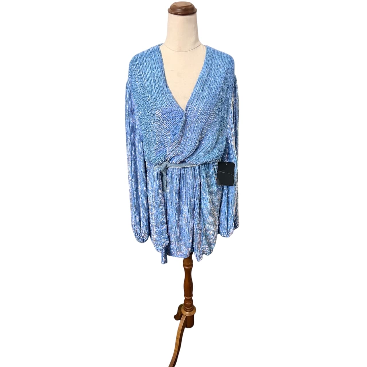 Retrofête Sequin Wrap Mini Dress Blue Long Sleeve — photo 1 of 6