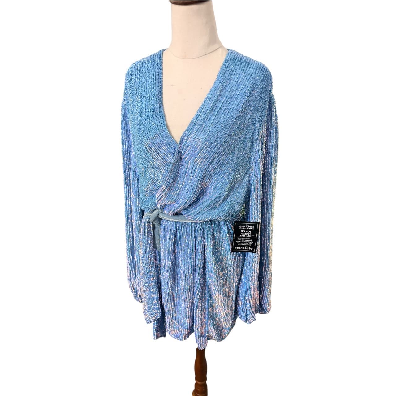 Retrofête Sequin Wrap Mini Dress Blue Long Sleeve — photo 2 of 6