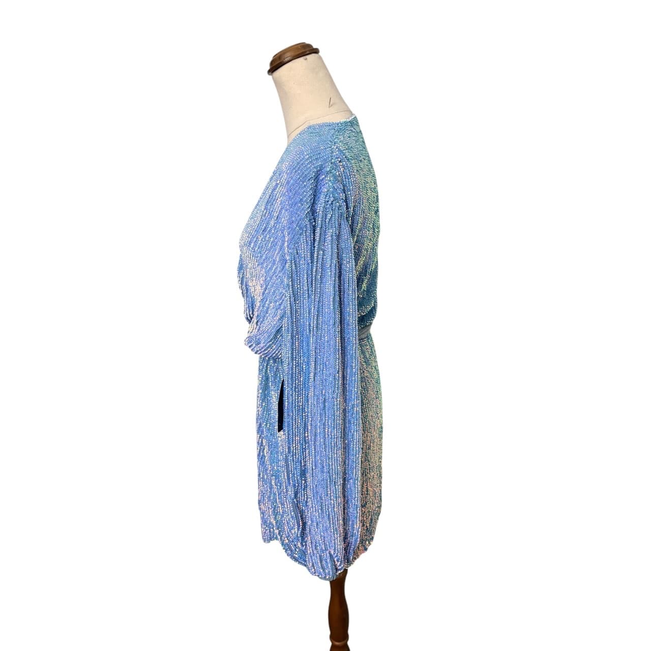 Retrofête Sequin Wrap Mini Dress Blue Long Sleeve — photo 3 of 6