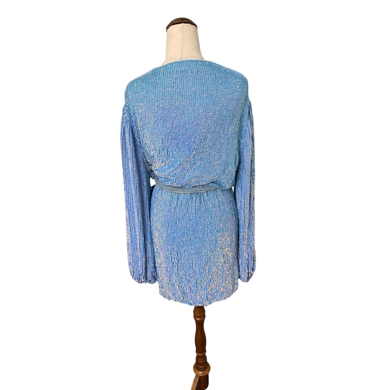 Retrofête Sequin Wrap Mini Dress Blue Long Sleeve — photo 4 of 6