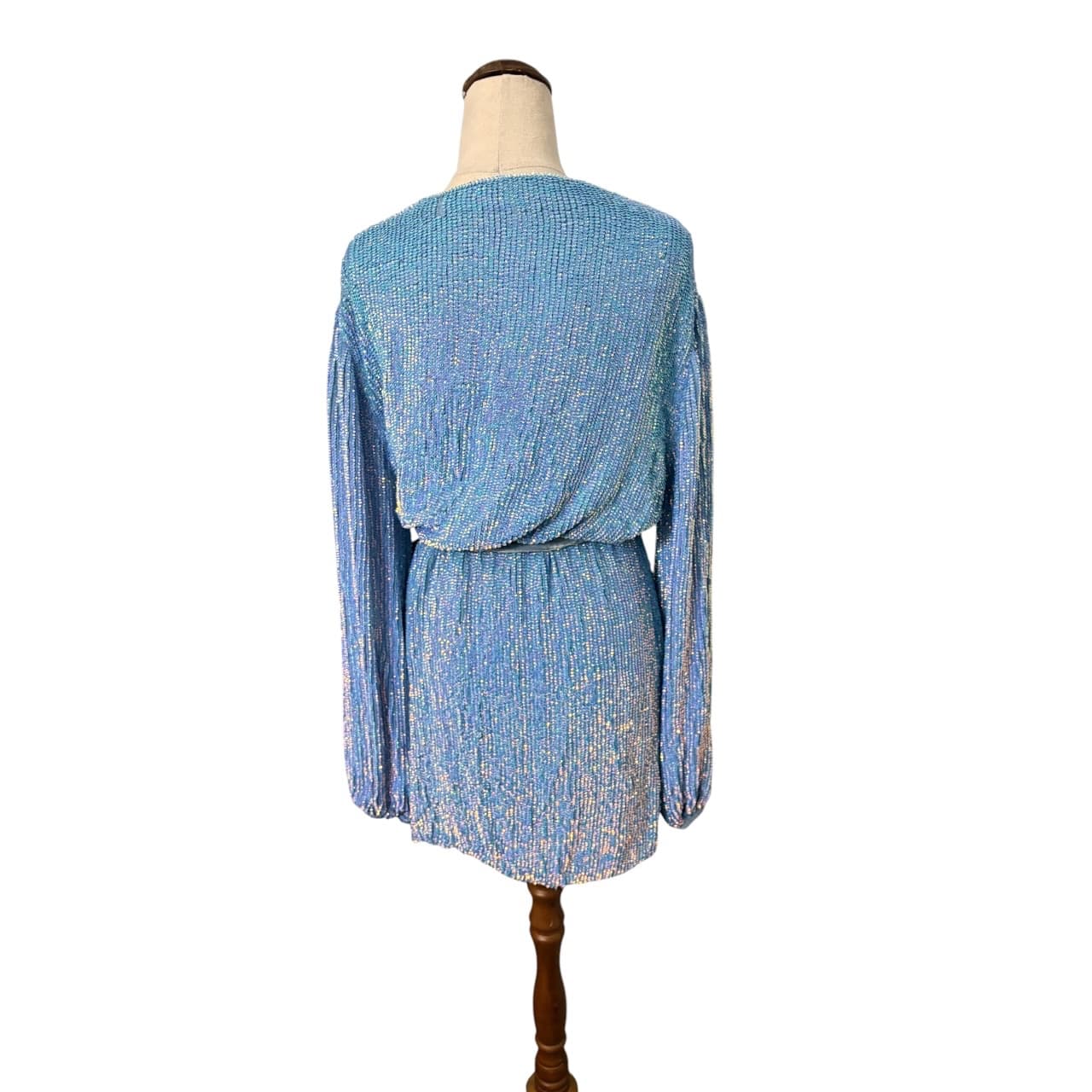 Retrofête Sequin Wrap Mini Dress Blue Long Sleeve — photo 5 of 6