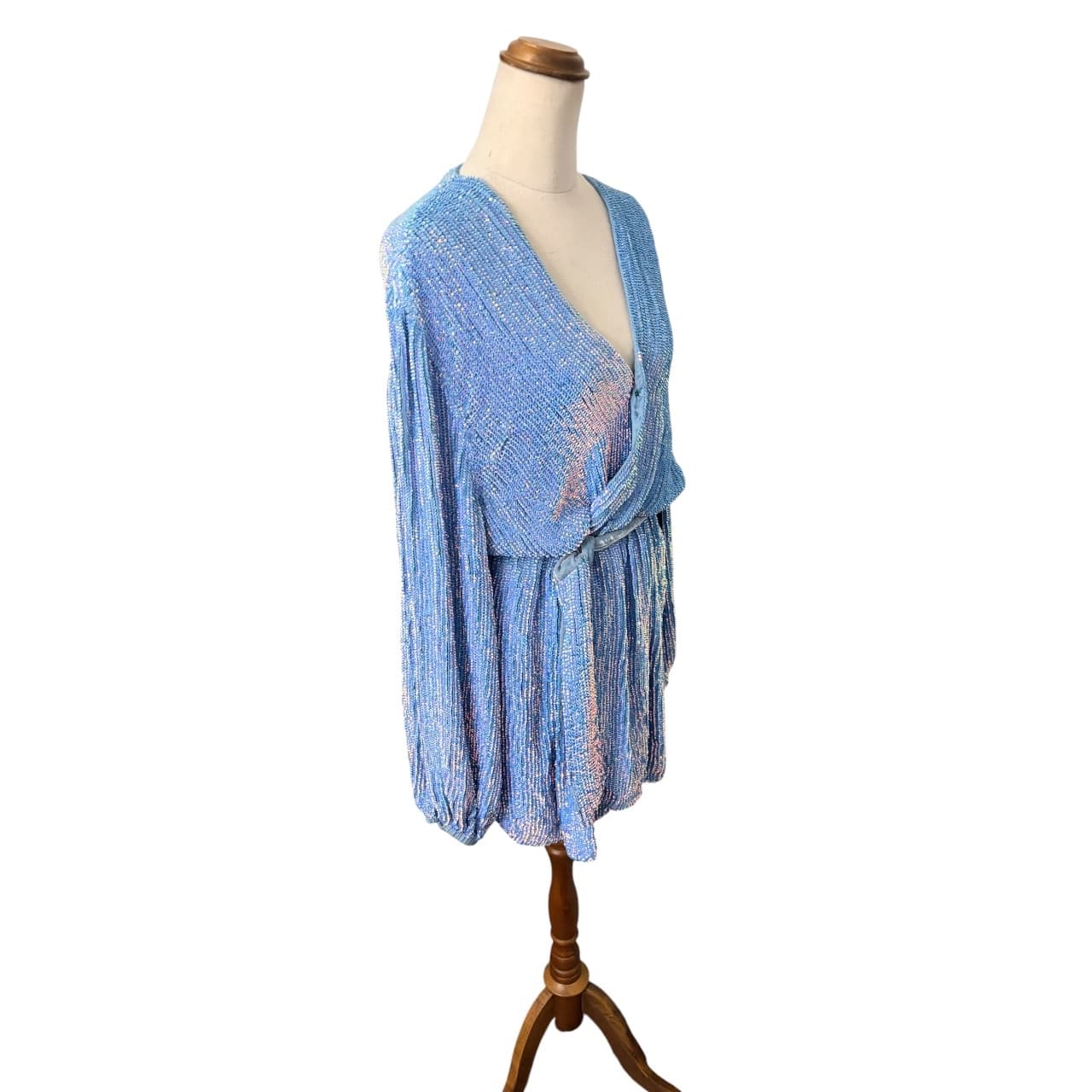 Retrofête Sequin Wrap Mini Dress Blue Long Sleeve — photo 6 of 6