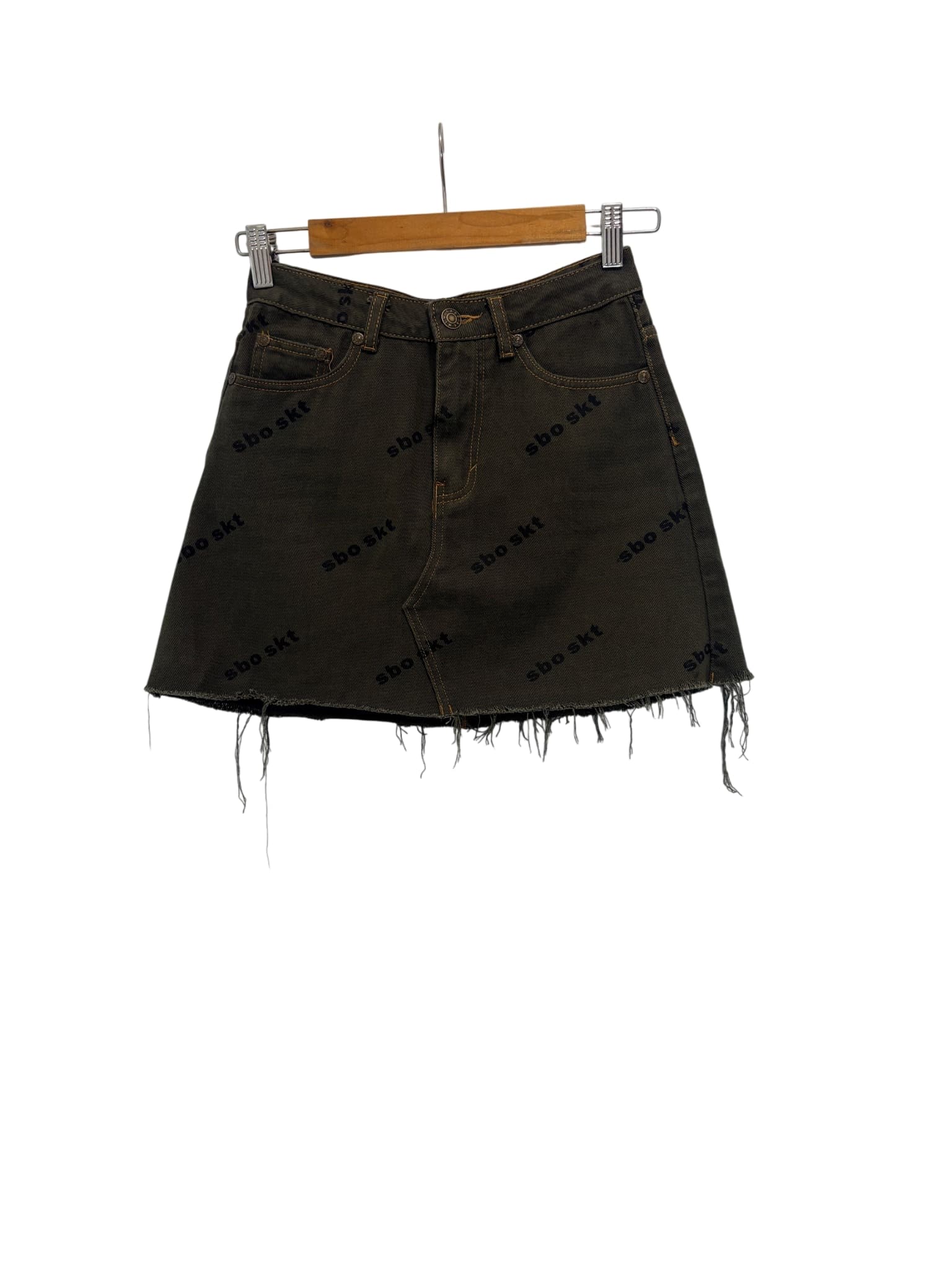 Sabo Skirt Denim Mini Skirt - Logo Print Raw Hem — photo 1 of 7