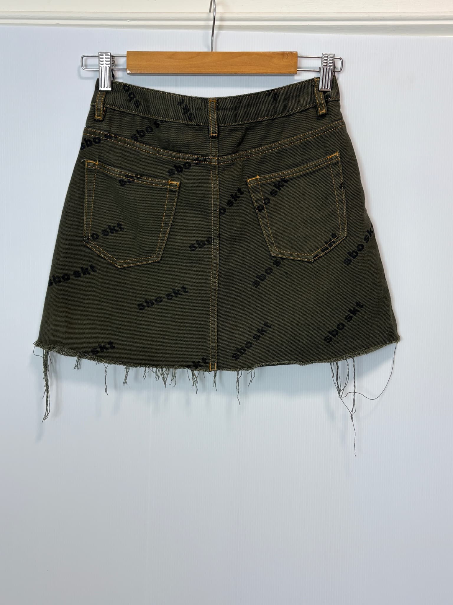 Sabo Skirt Denim Mini Skirt - Logo Print Raw Hem — photo 5 of 7