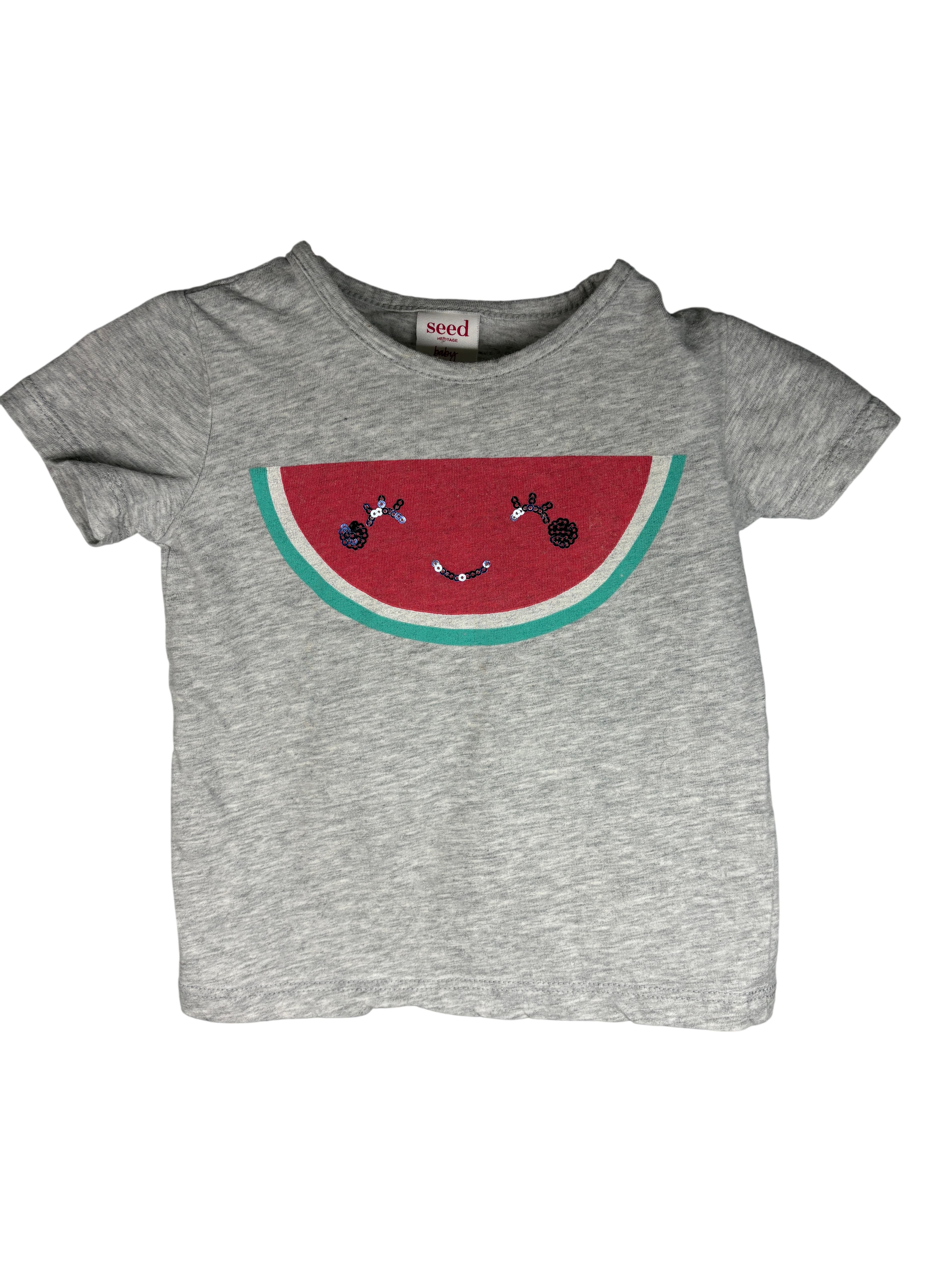 Seed Heritage Baby T-Shirt Grey Marle Watermelon Sequin Size 0 — photo 1 of 4