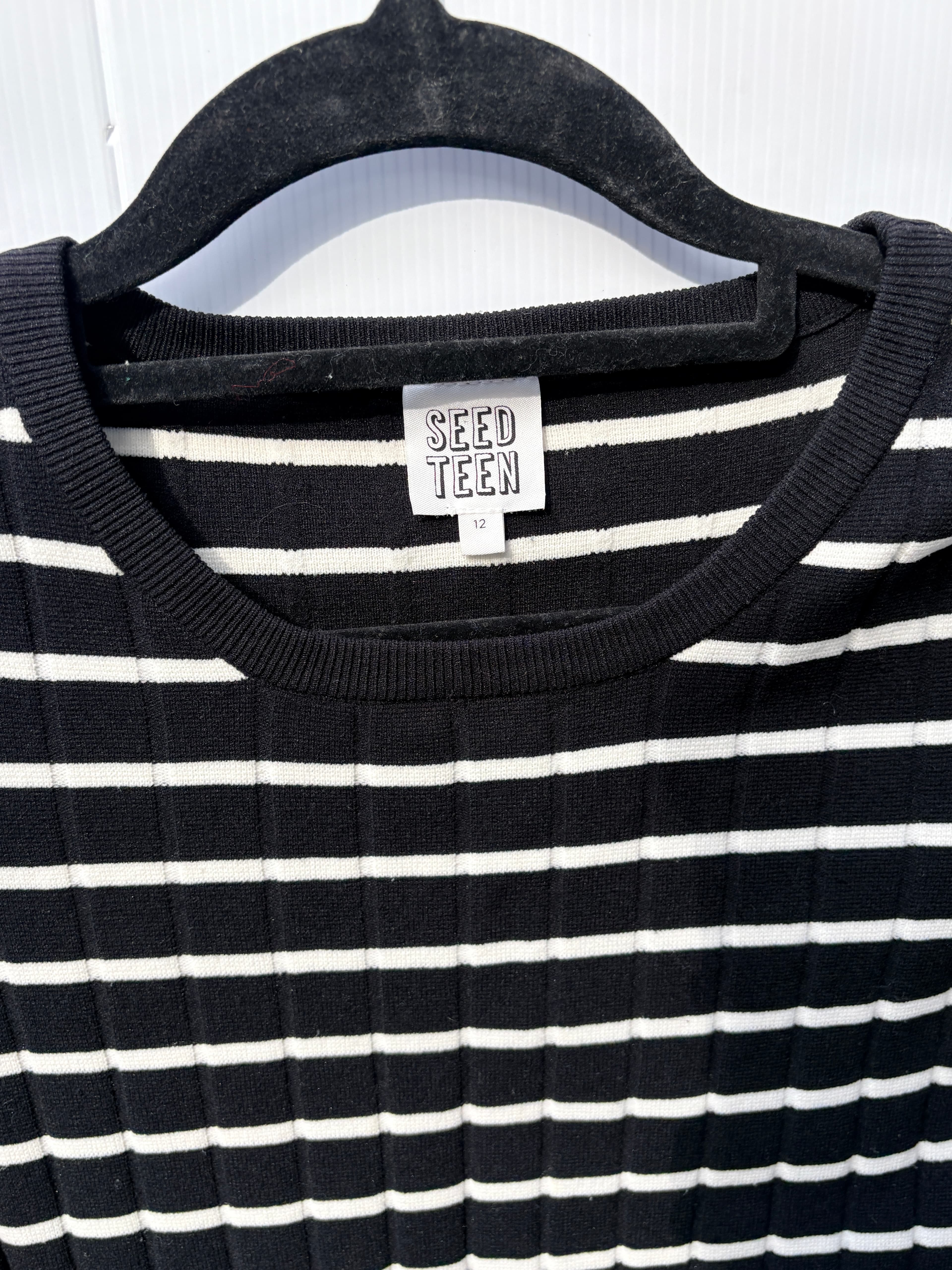Seed Heritage Ribbed Knit Dress Black White Pink Hem Size 12 — photo 4 of 5