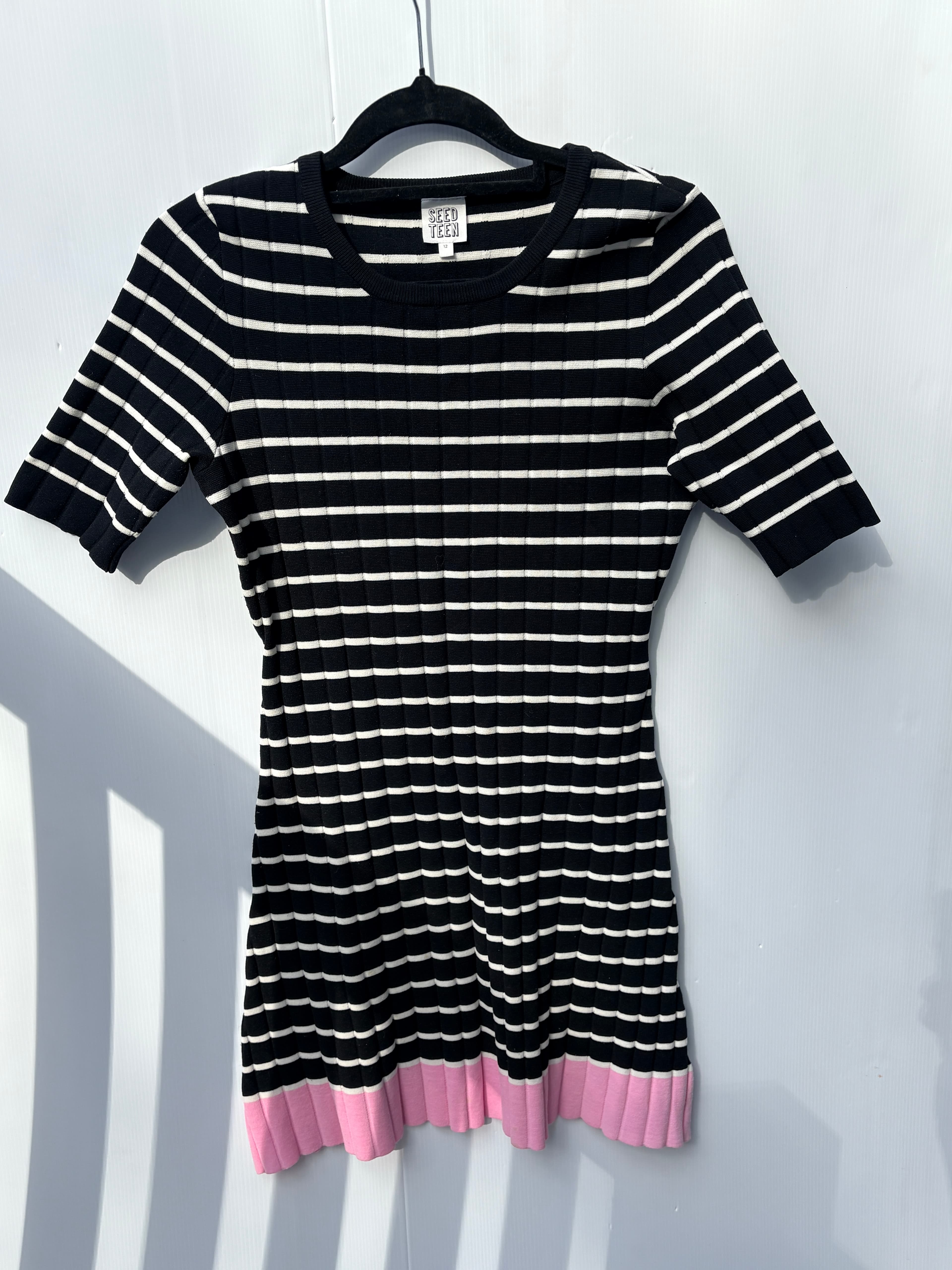 Seed Heritage Ribbed Knit Dress Black White Pink Hem Size 12 — photo 1 of 5