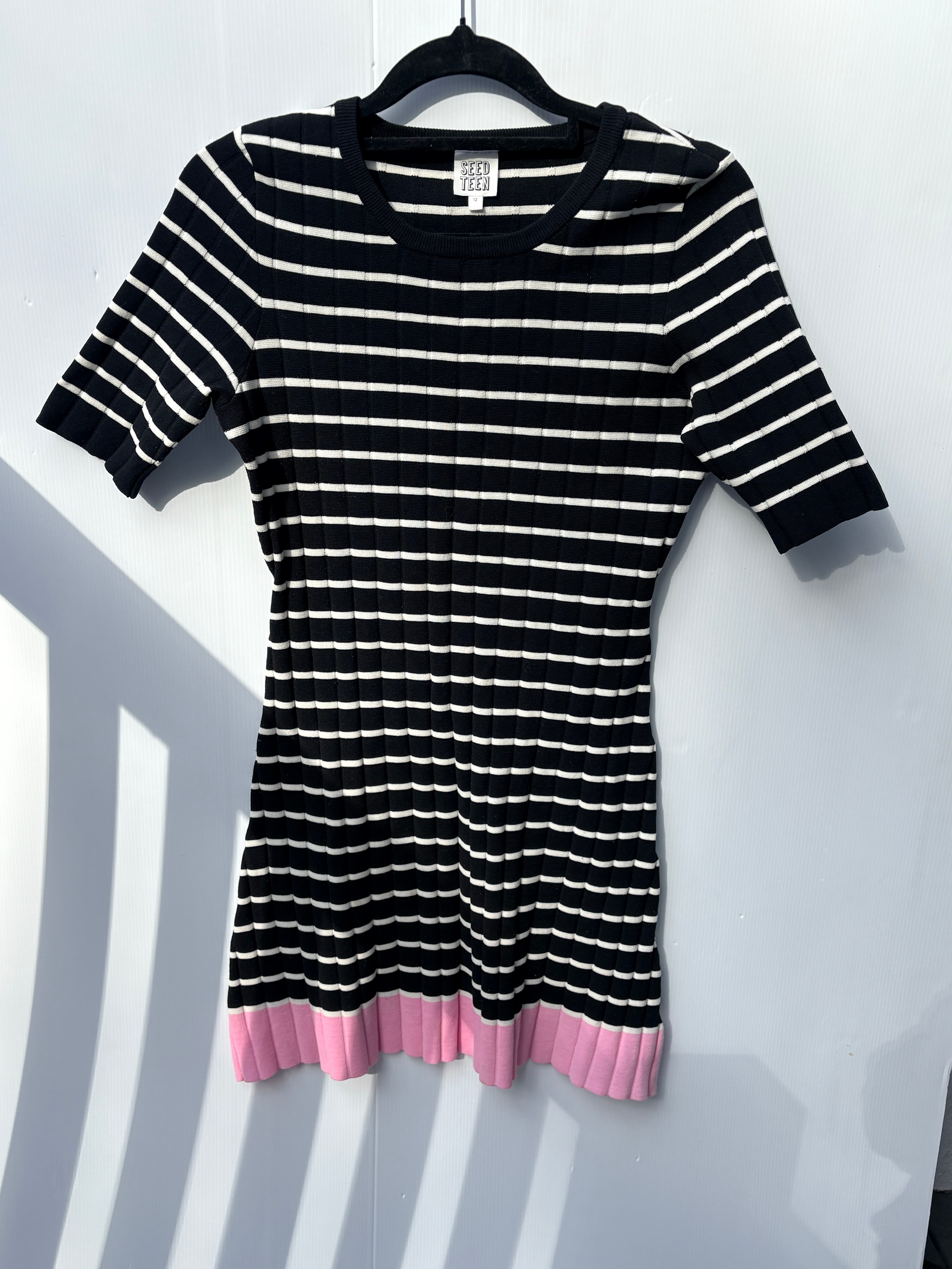 Seed Heritage Ribbed Knit Dress Black White Pink Hem Size 12 — photo 5 of 5