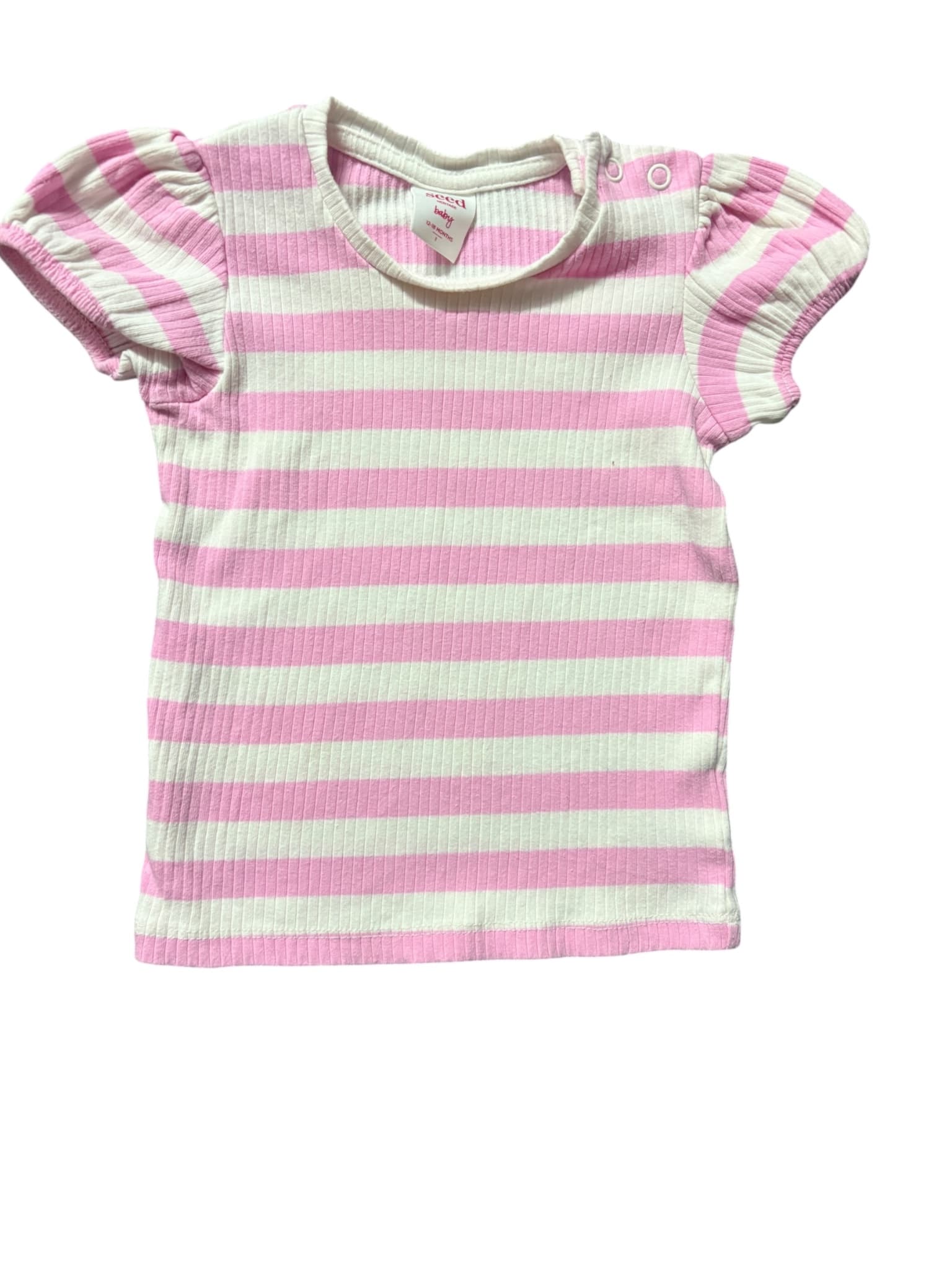 Seed Striped Puff Sleeve T-Shirt Pink Baby 1 — photo 1 of 5