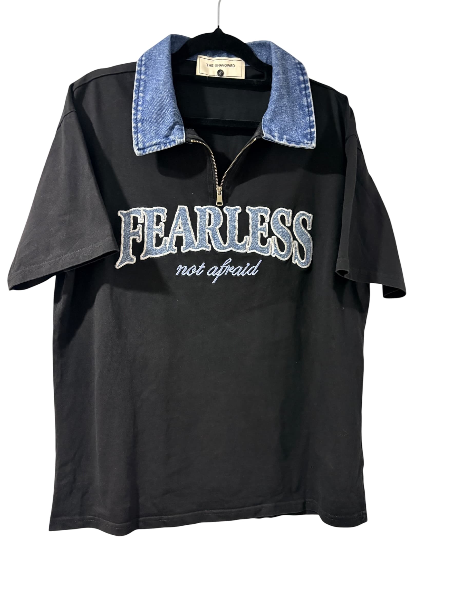 The Unavowed Quarter Zip T-Shirt Fearless Denim Collar Black Size S — photo 1 of 2