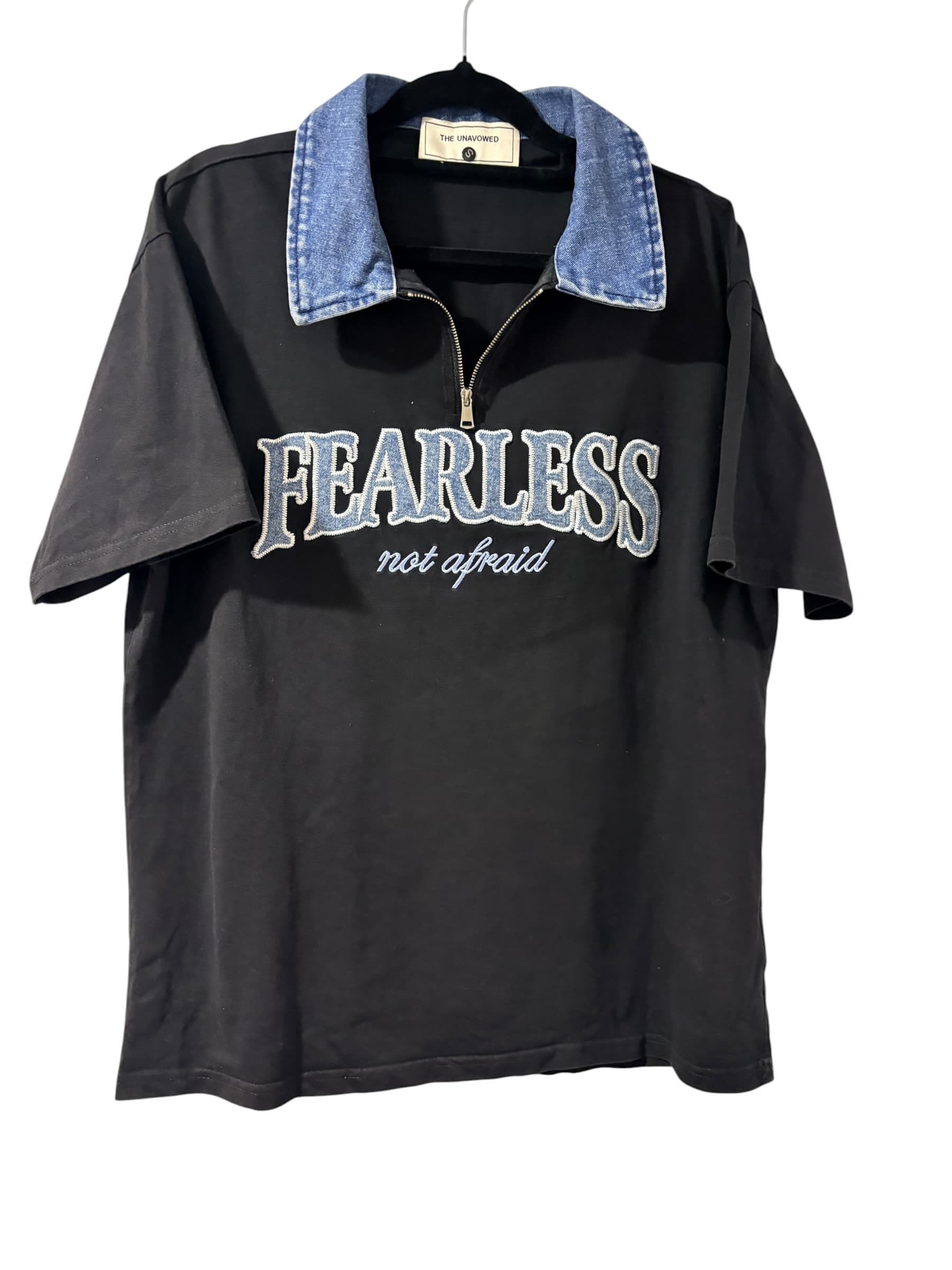 The Unavowed Quarter Zip T-Shirt Fearless Denim Collar Black Size S — photo 2 of 2