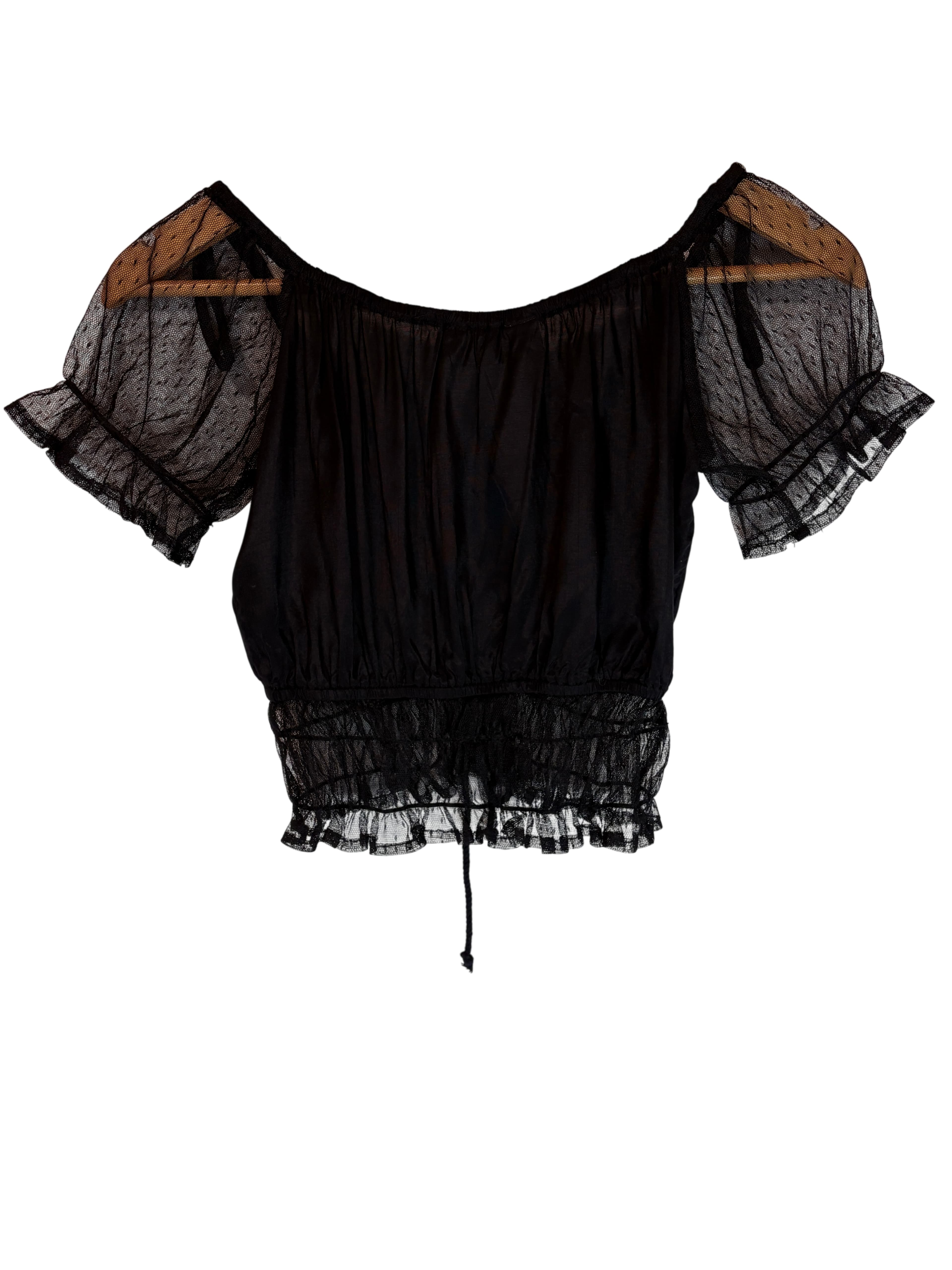Tree of Life Off-Shoulder Crop Top Black Swiss Dot Mesh XS Y2K — photo 1 of 12