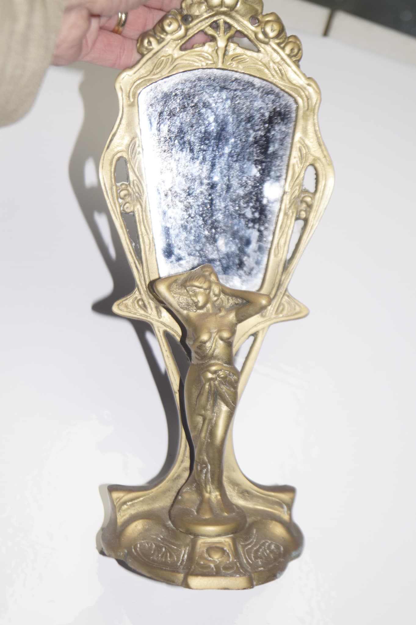 Vintage Art Nouveau Style Brass Figural Vanity Mirror — photo 2 of 4