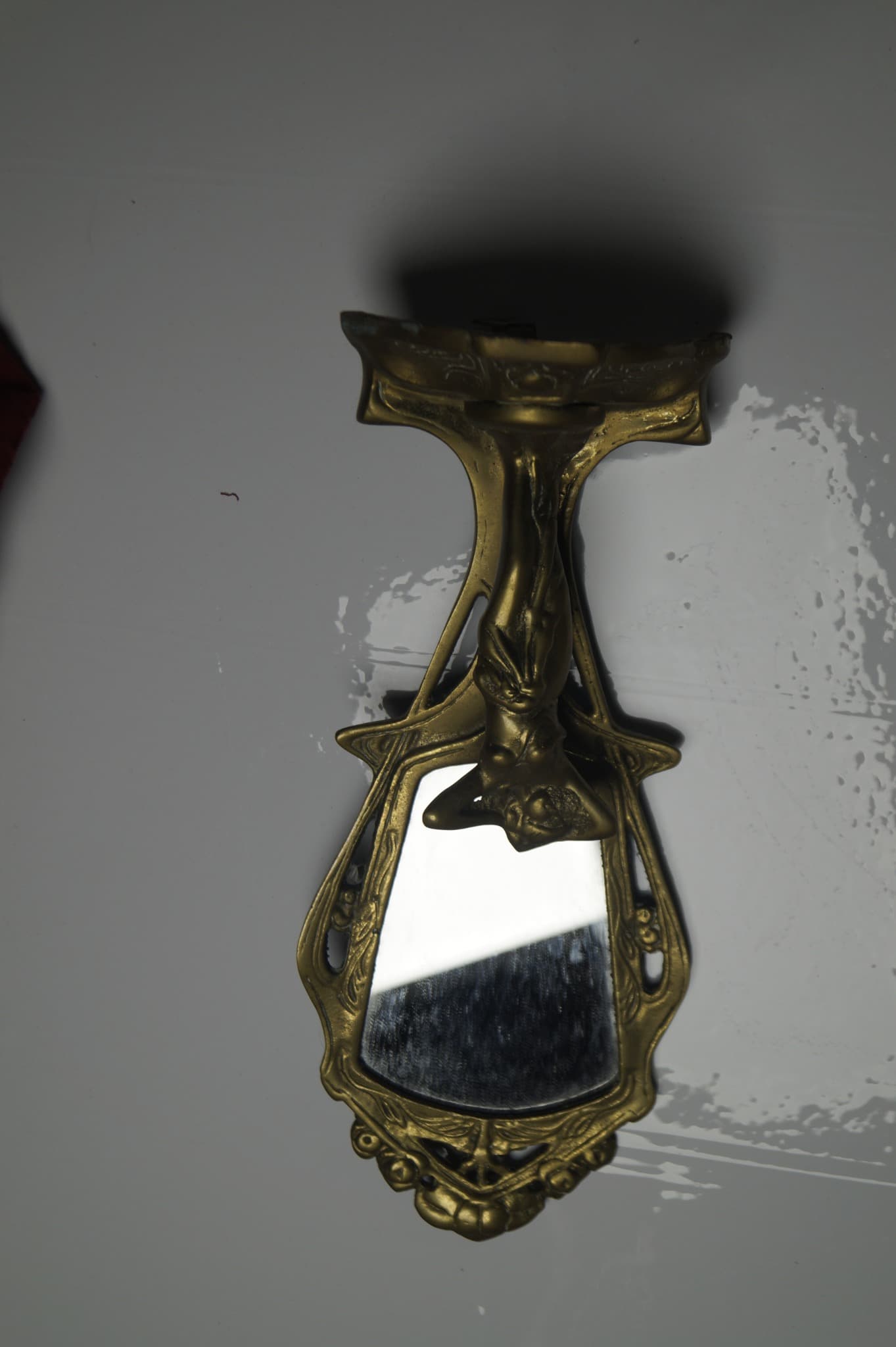 Vintage Art Nouveau Style Brass Figural Vanity Mirror — photo 3 of 4