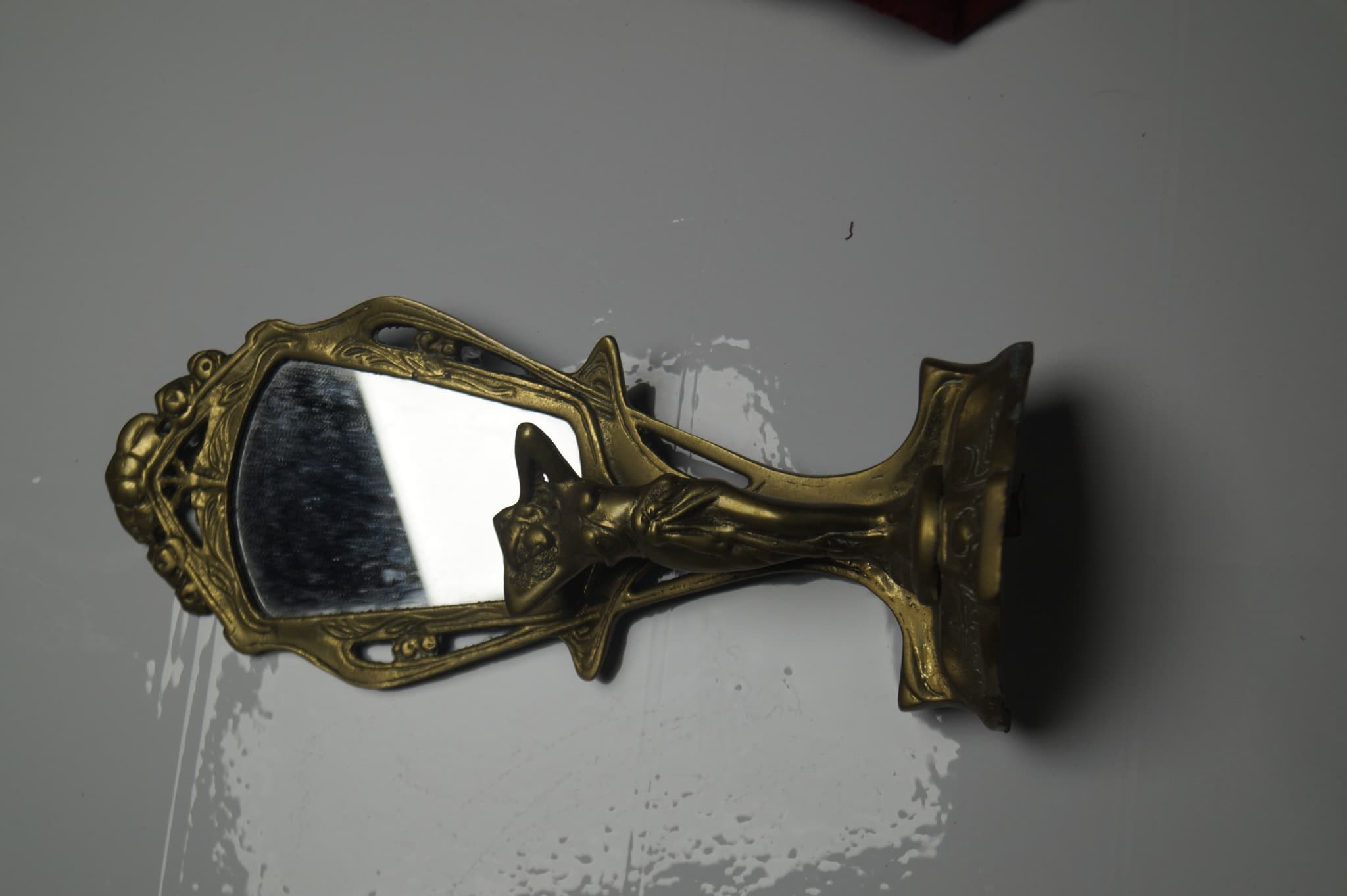 Vintage Art Nouveau Style Brass Figural Vanity Mirror — photo 4 of 4