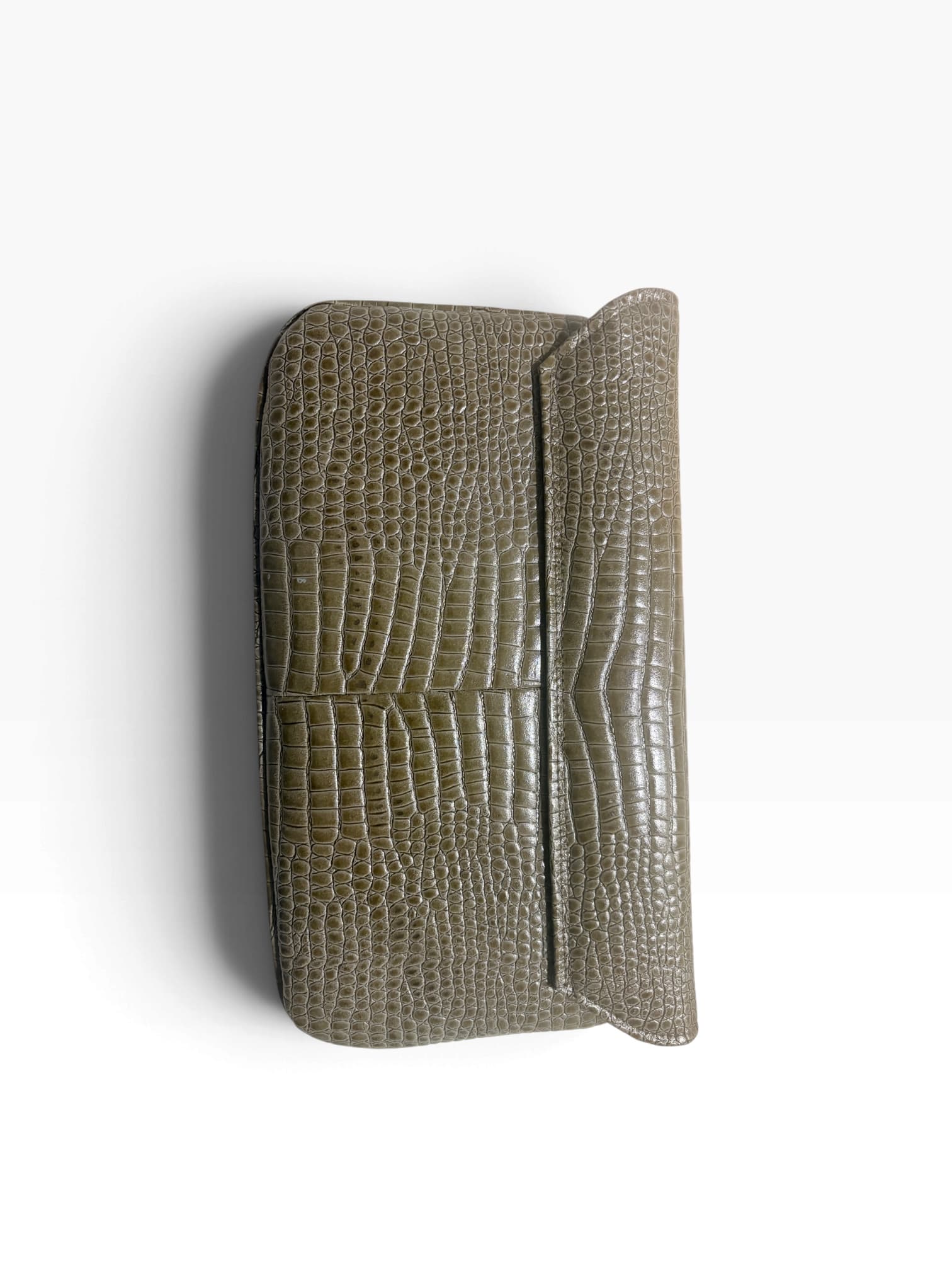vintageLeather Envelope Clutch Crocodile-Embossed Olive Green — photo 2 of 3