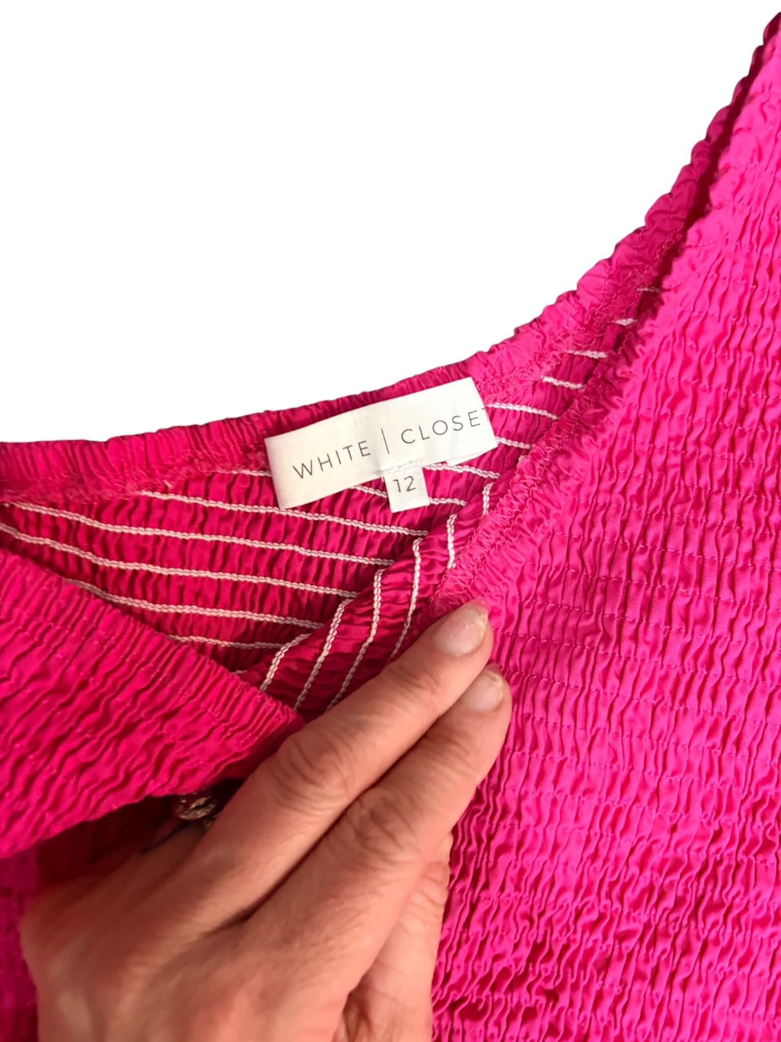 White Closet One-Shoulder Smocked Puff Sleeve Top Hot Pink Women's 12 — photo 2 of 3