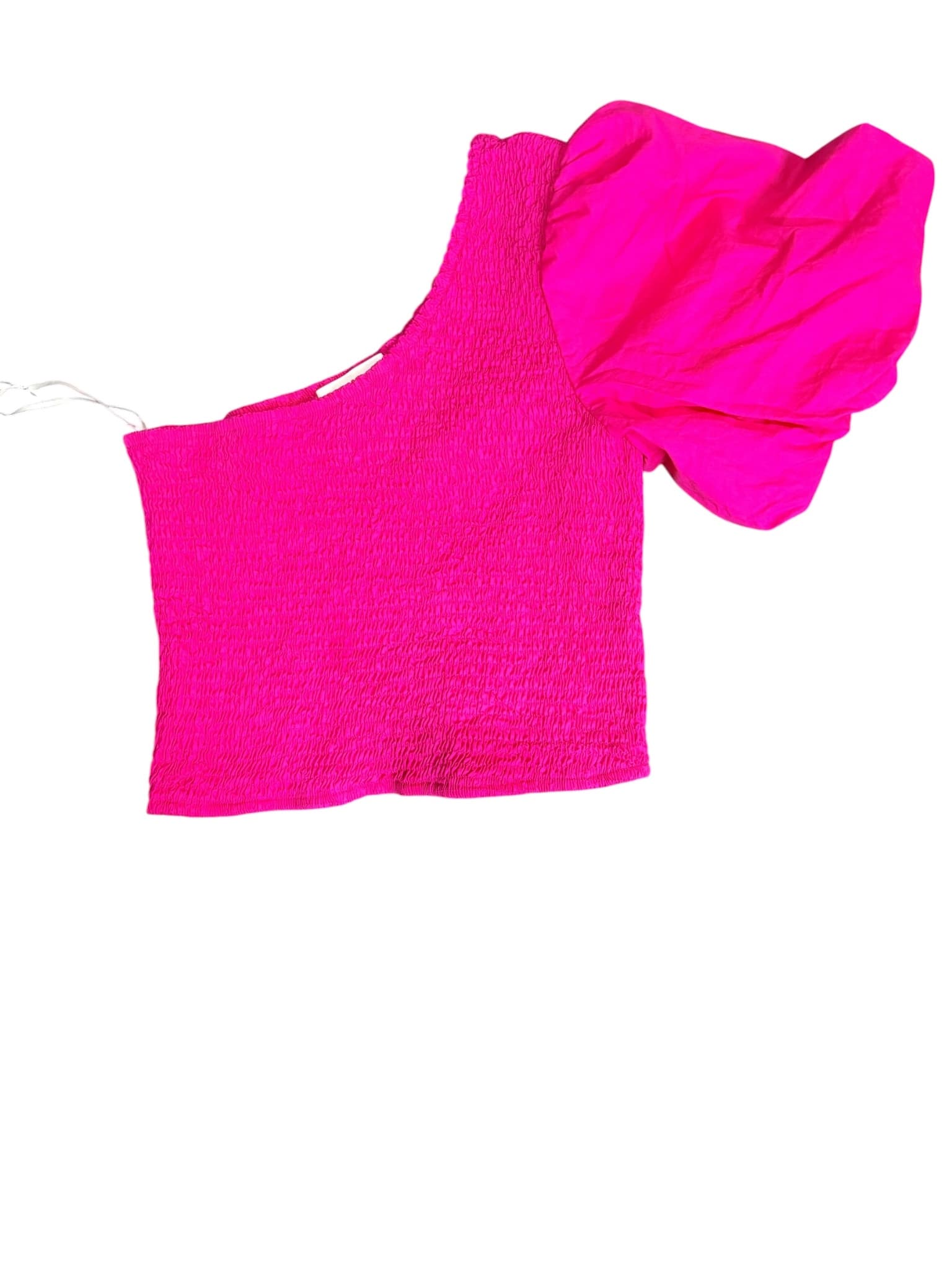 White Closet One-Shoulder Smocked Puff Sleeve Top Hot Pink Women's 12 — photo 1 of 3