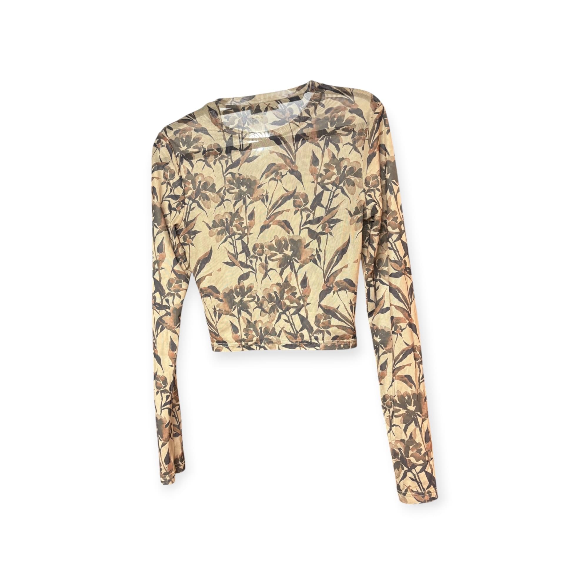 Y2K LUCK & TROUBLE Floral Mesh Long Sleeve Crop Top Beige Women's 10 — photo 1 of 5