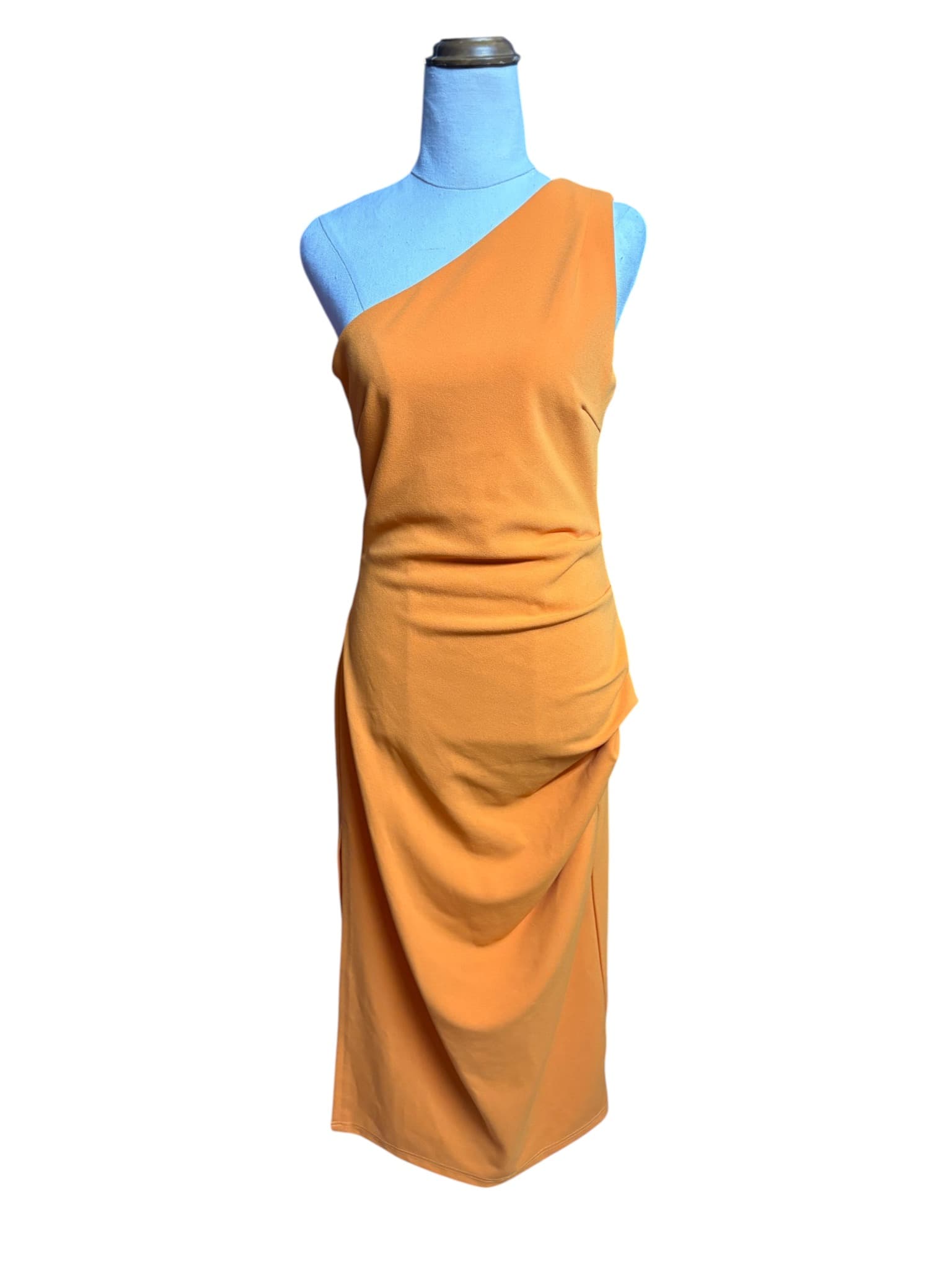 YH & CO One-Shoulder Ruched Midi Dress Orange Size 8 — photo 1 of 4