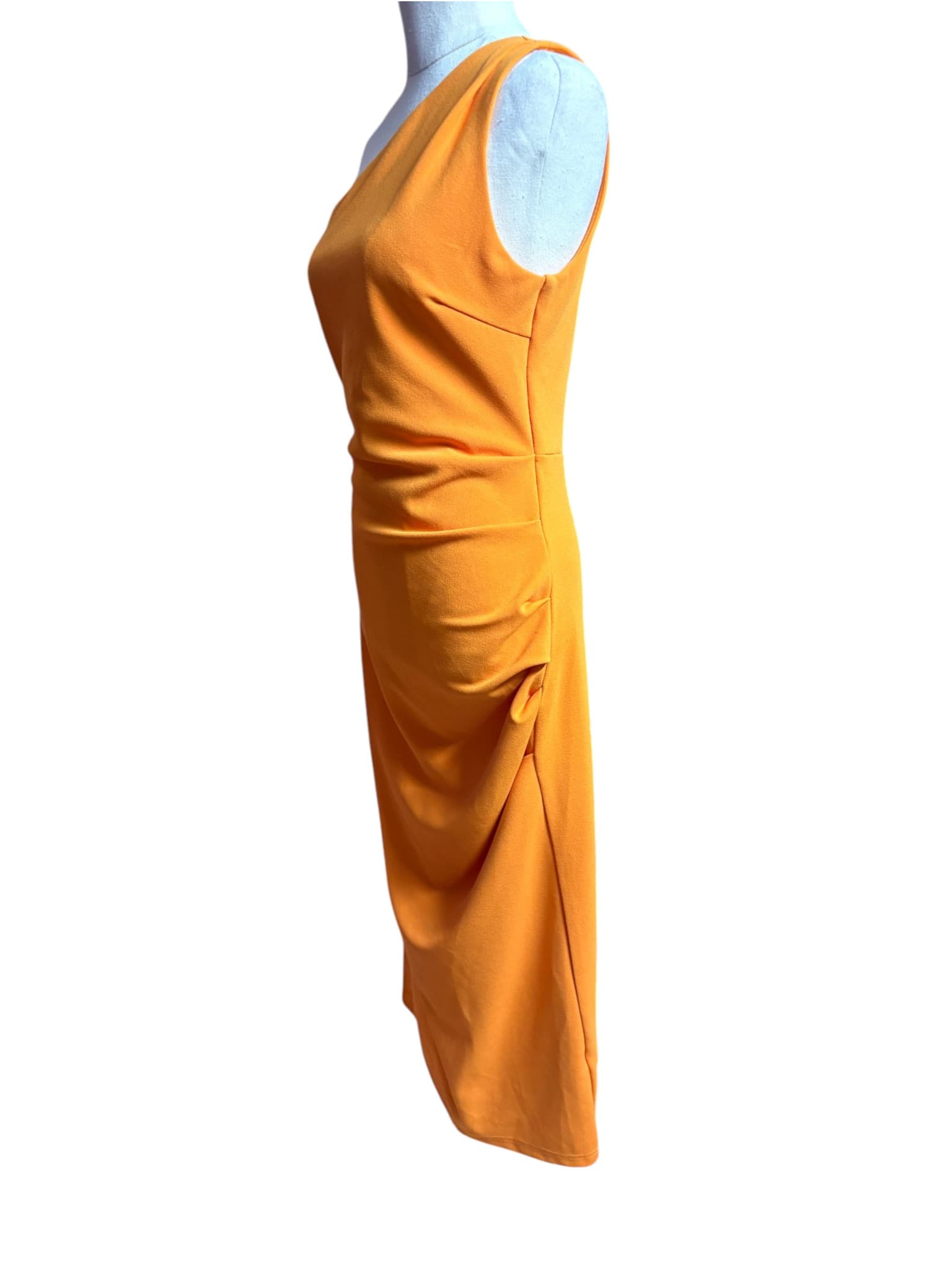 YH & CO One-Shoulder Ruched Midi Dress Orange Size 8 — photo 2 of 4