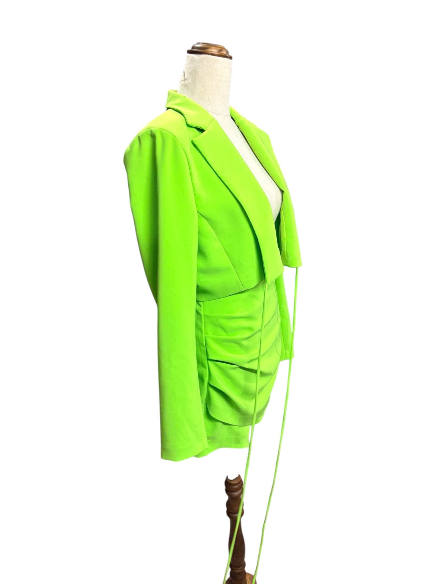 Zara Cropped Blazer And Ruched Skirt Two-Piece Set Neon Green Women's L — photo 5 of 11
