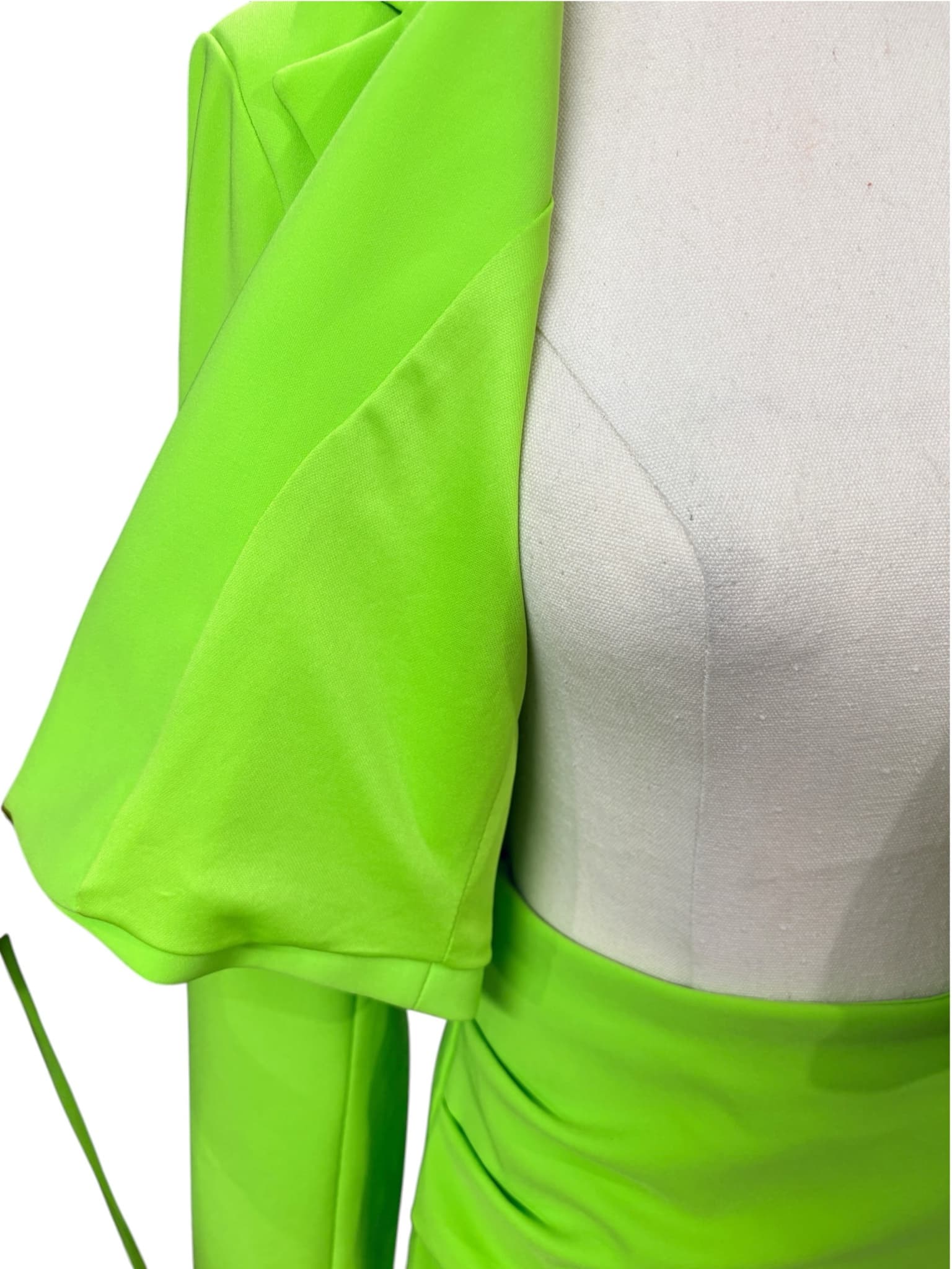 Zara Cropped Blazer And Ruched Skirt Two-Piece Set Neon Green Women's L — photo 6 of 11