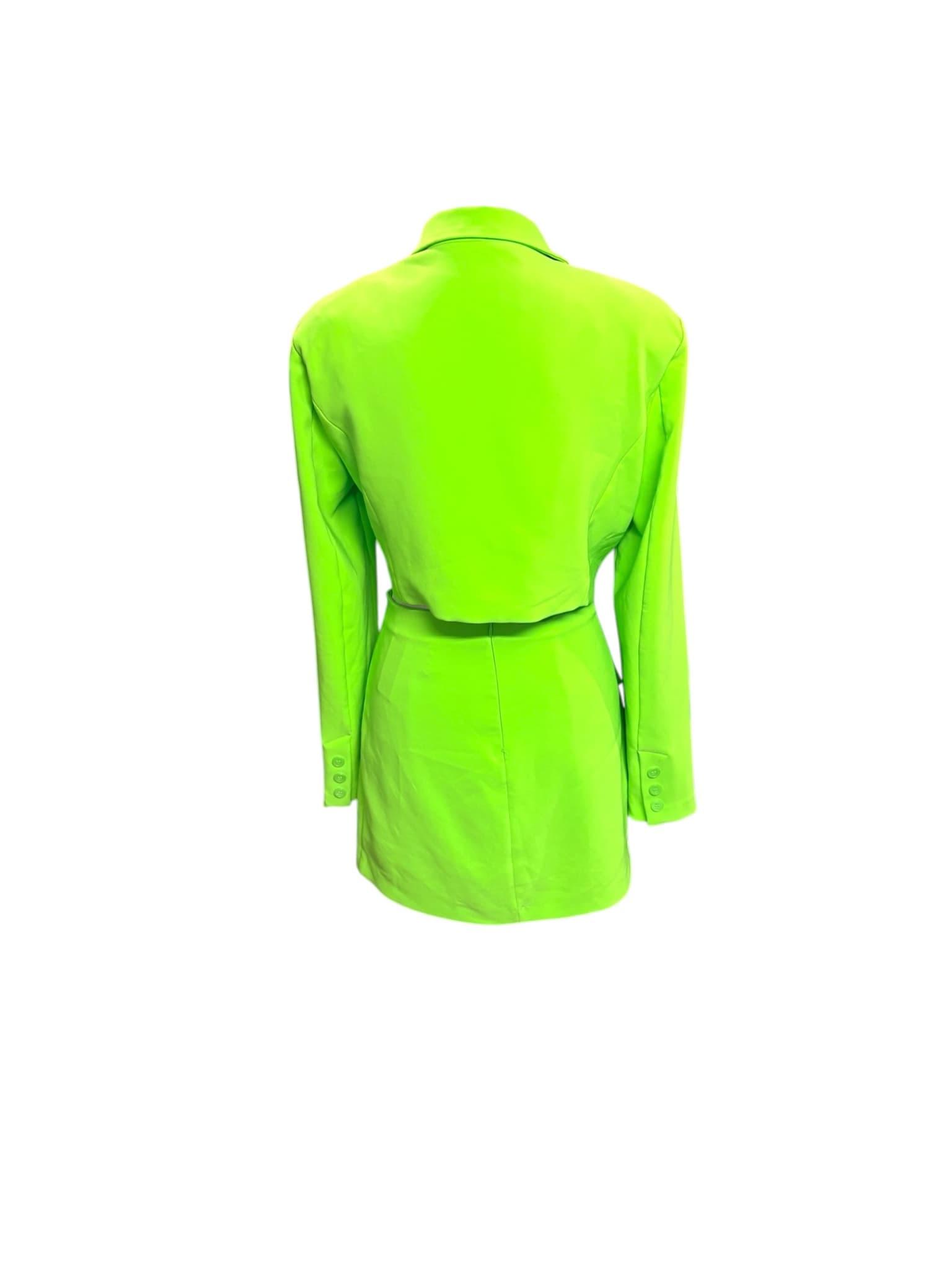 Zara Cropped Blazer And Ruched Skirt Two-Piece Set Neon Green Women's L — photo 10 of 11