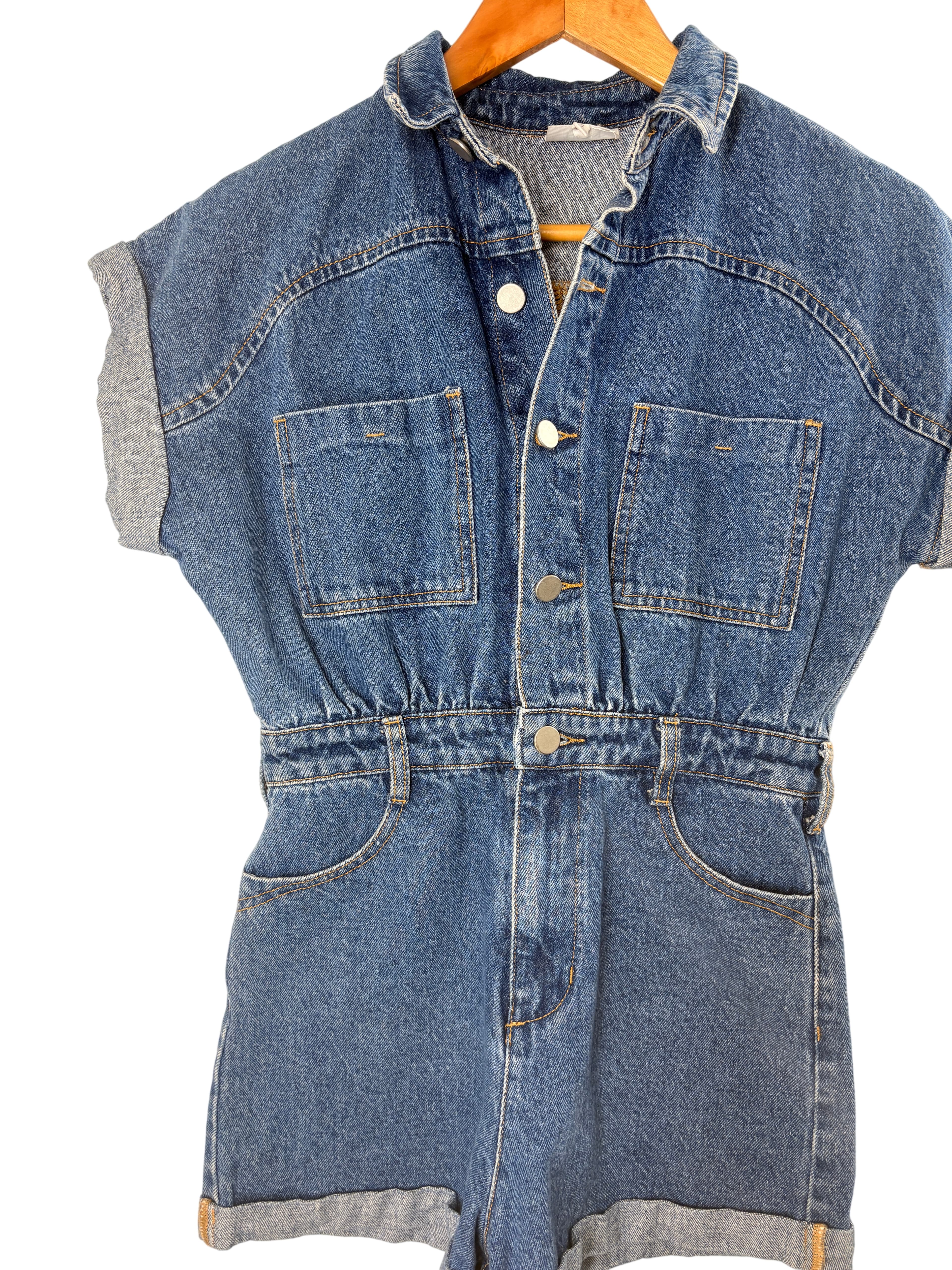 Zara Denim Romper Utility Playsuit Blue Small — photo 1 of 5