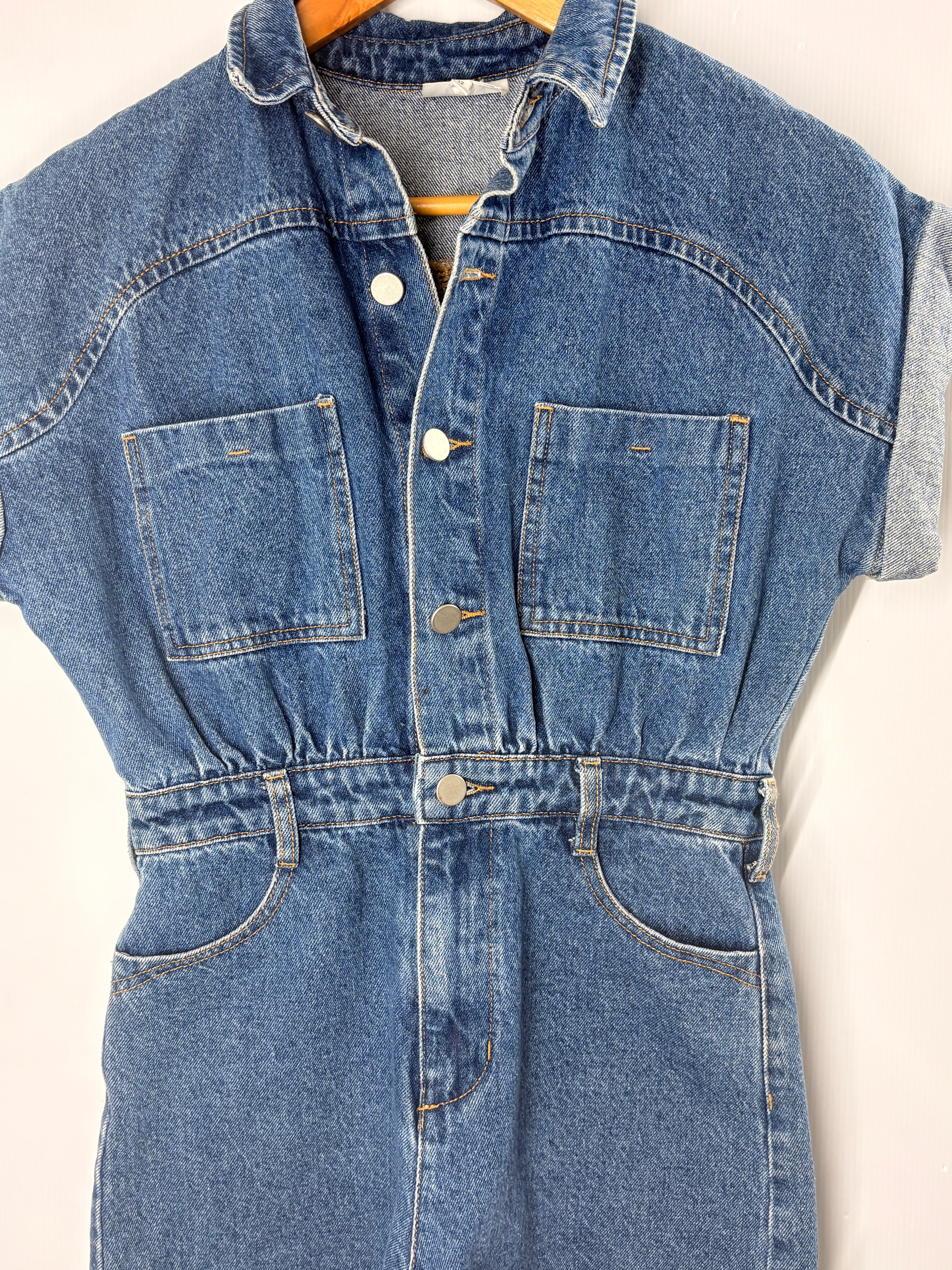 Zara Denim Romper Utility Playsuit Blue Small — photo 2 of 5