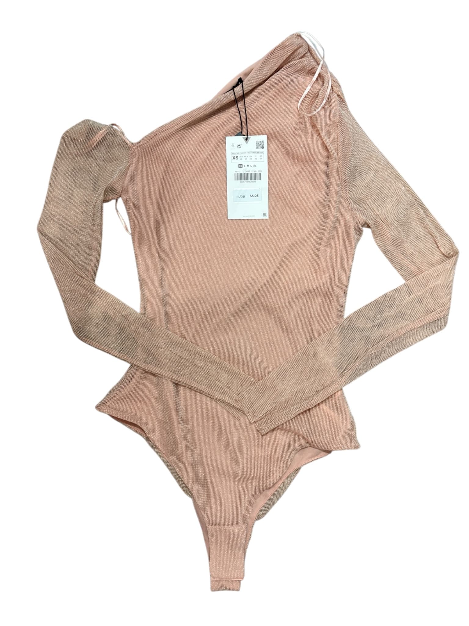 Zara One-Shoulder Bodysuit Metallic Shimmer PINK Women's XS — photo 2 of 8