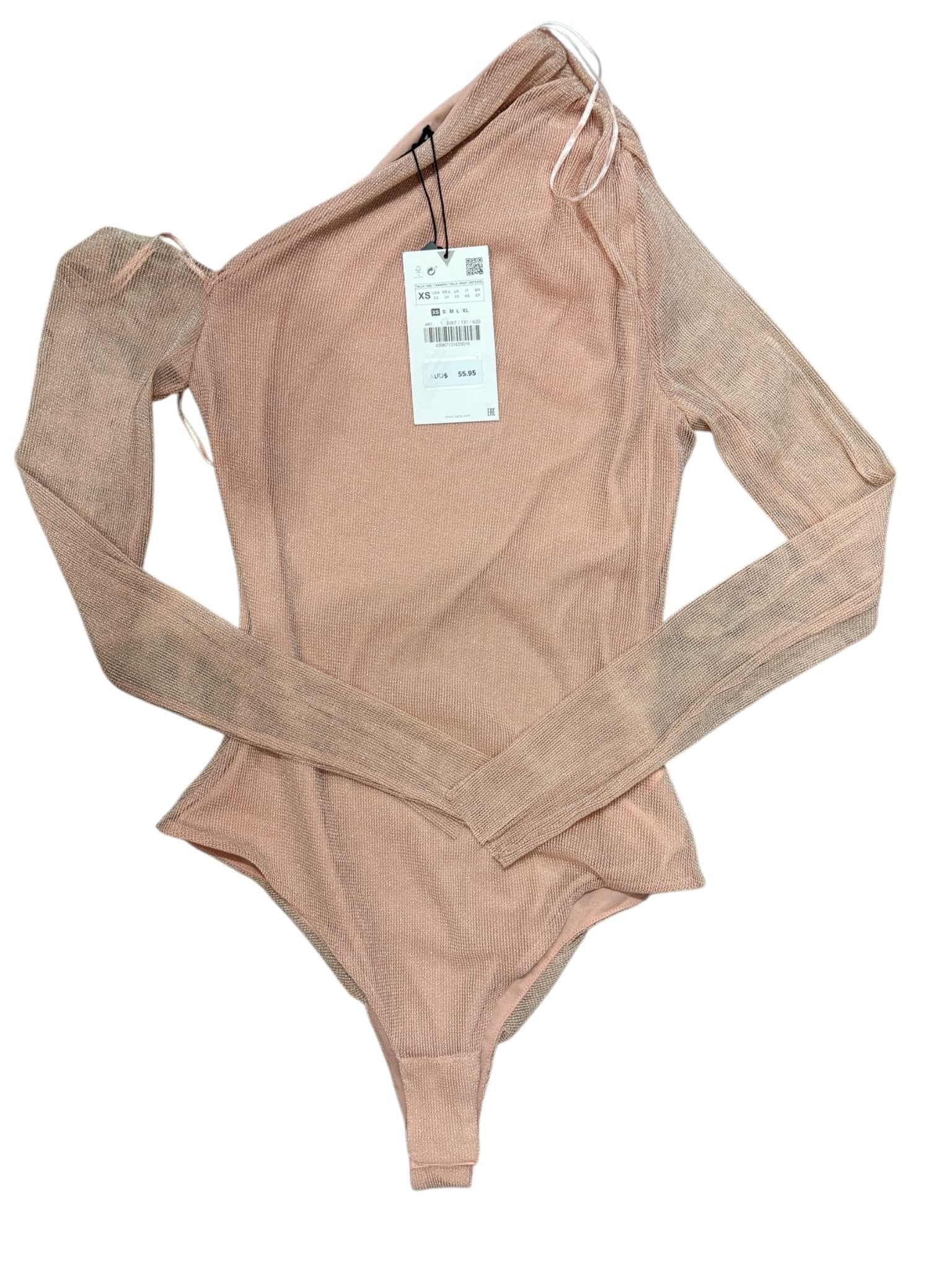 Zara One-Shoulder Bodysuit Metallic Shimmer PINK Women's XS — photo 3 of 8