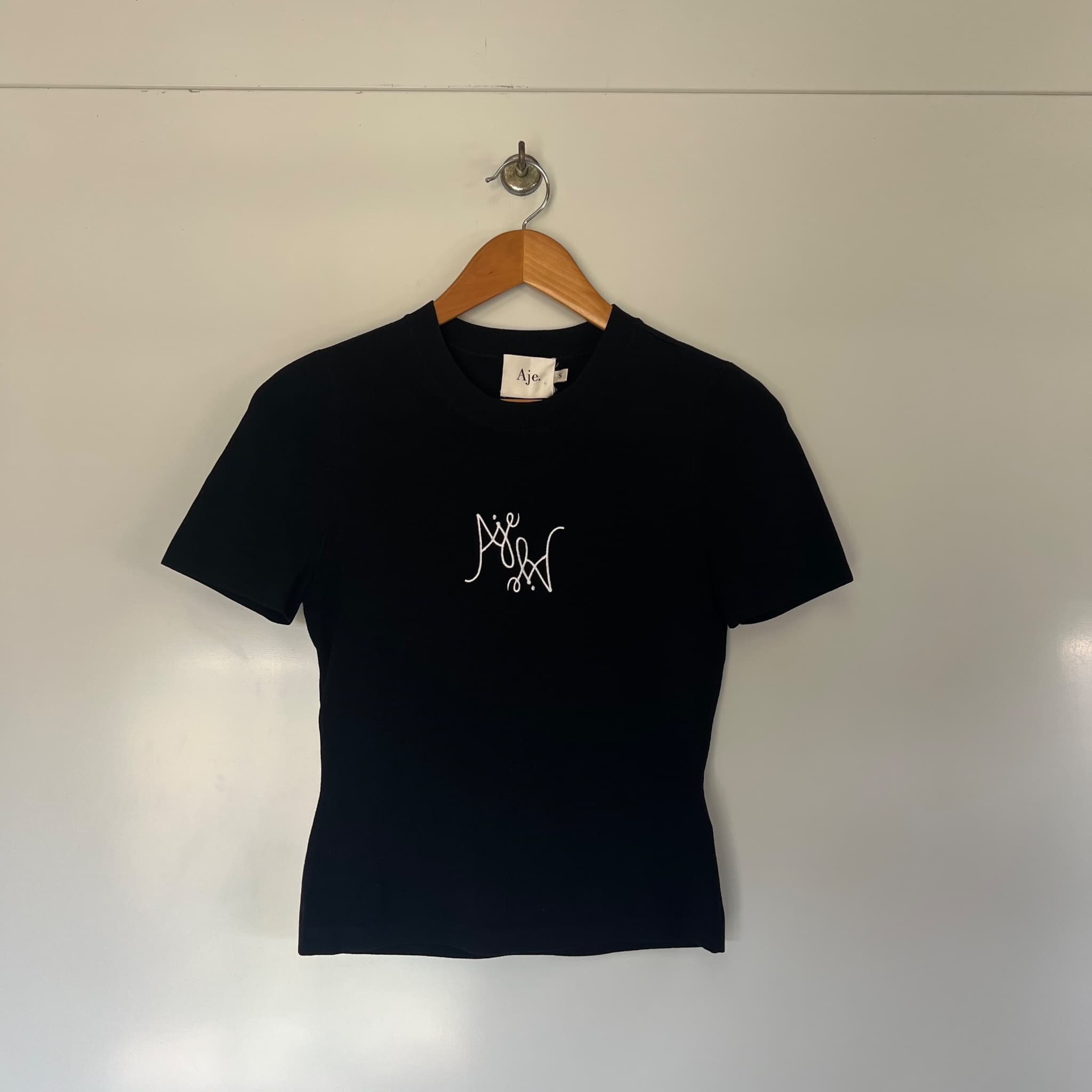 Aje Prophecy Knit Logo Baby Tee in Black (Size S) — photo 2 of 10