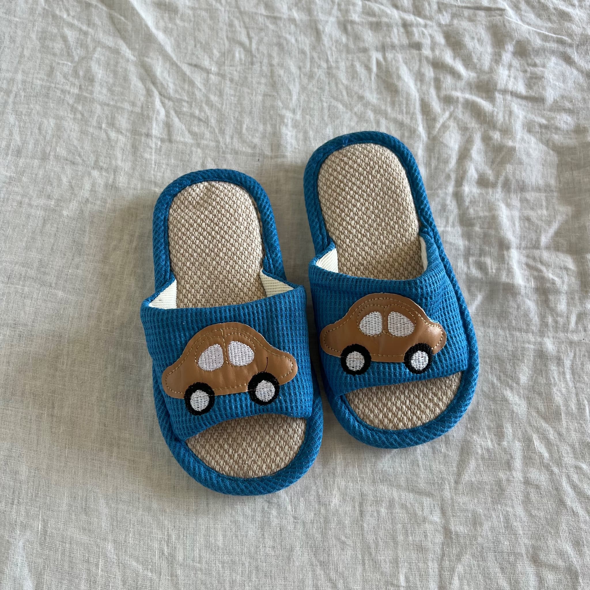 Children's Blue Car Pattern Linen House Slippers - Size 28-29 — photo 1 of 6