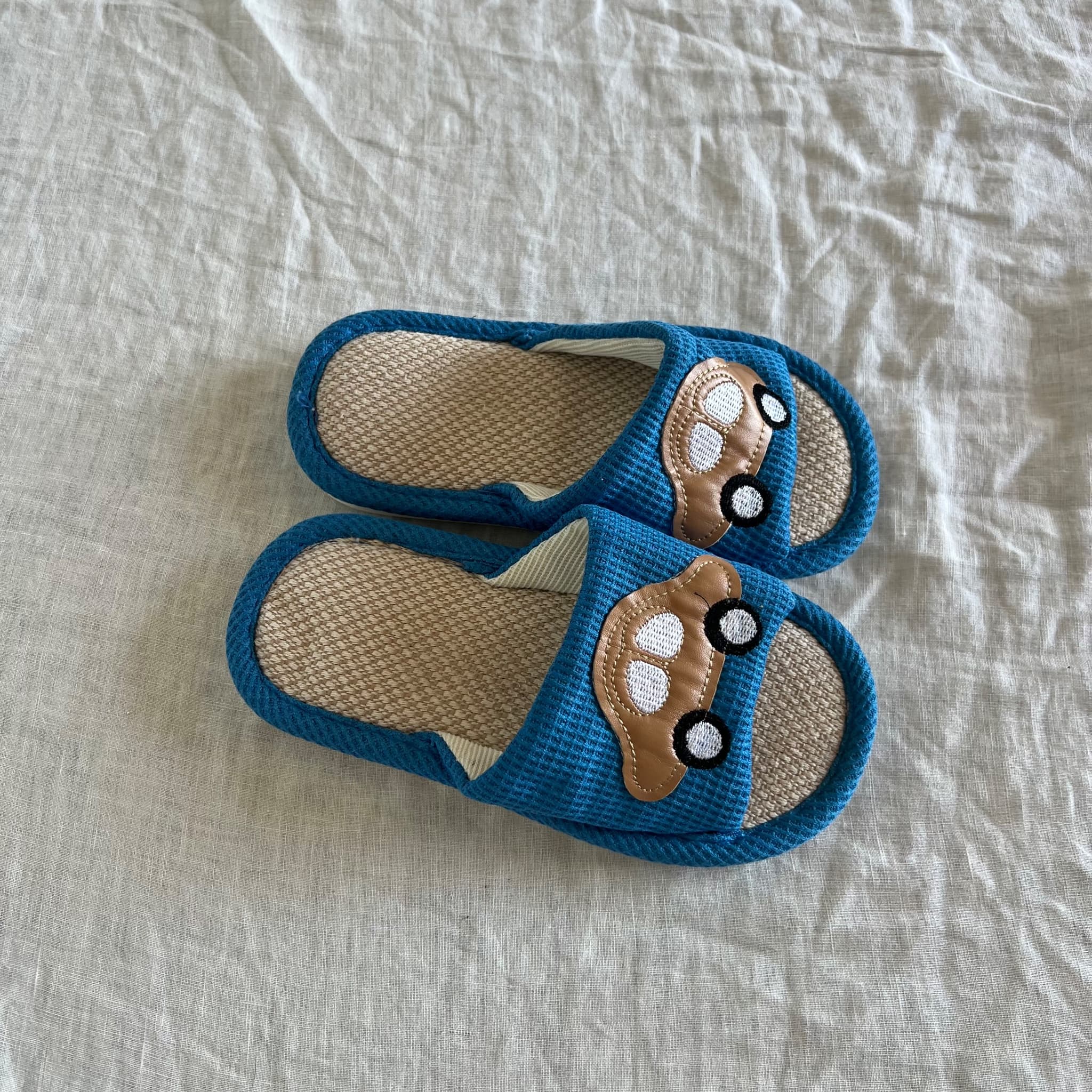 Children's Blue Car Pattern Linen House Slippers - Size 28-29 — photo 4 of 6