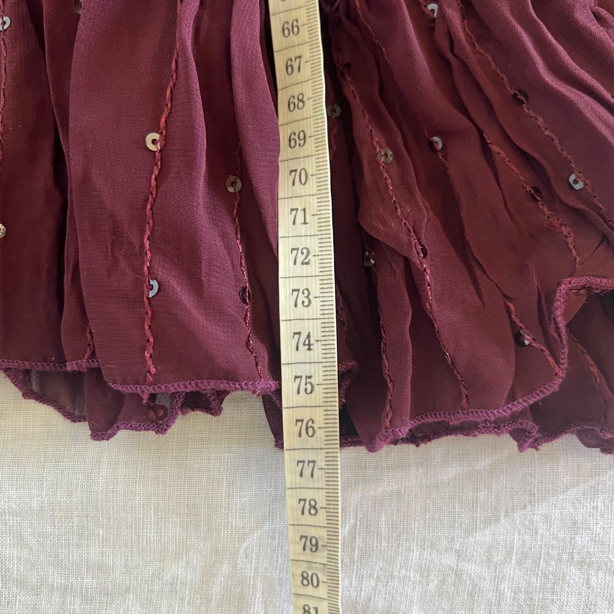 Chutney Mary Vintage Tiered Crinkle Satin & Velvet Midi Skirt Purple — photo 7 of 8