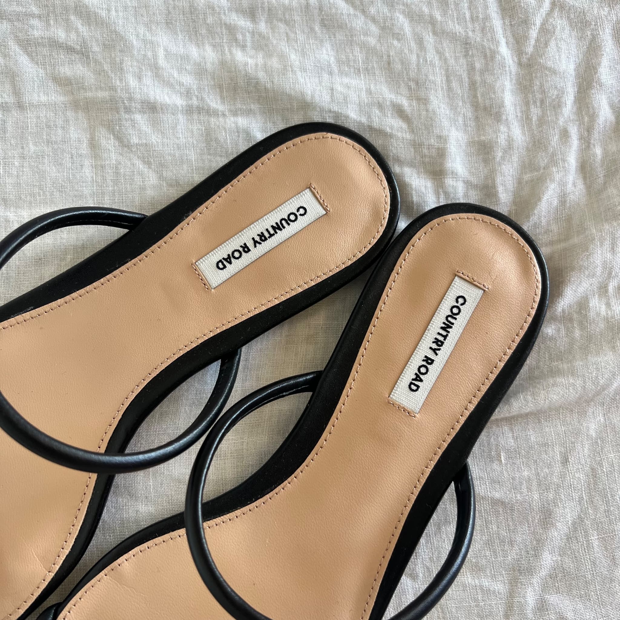 Country Road Black Leather Minimalist Slide Sandals — photo 3 of 6
