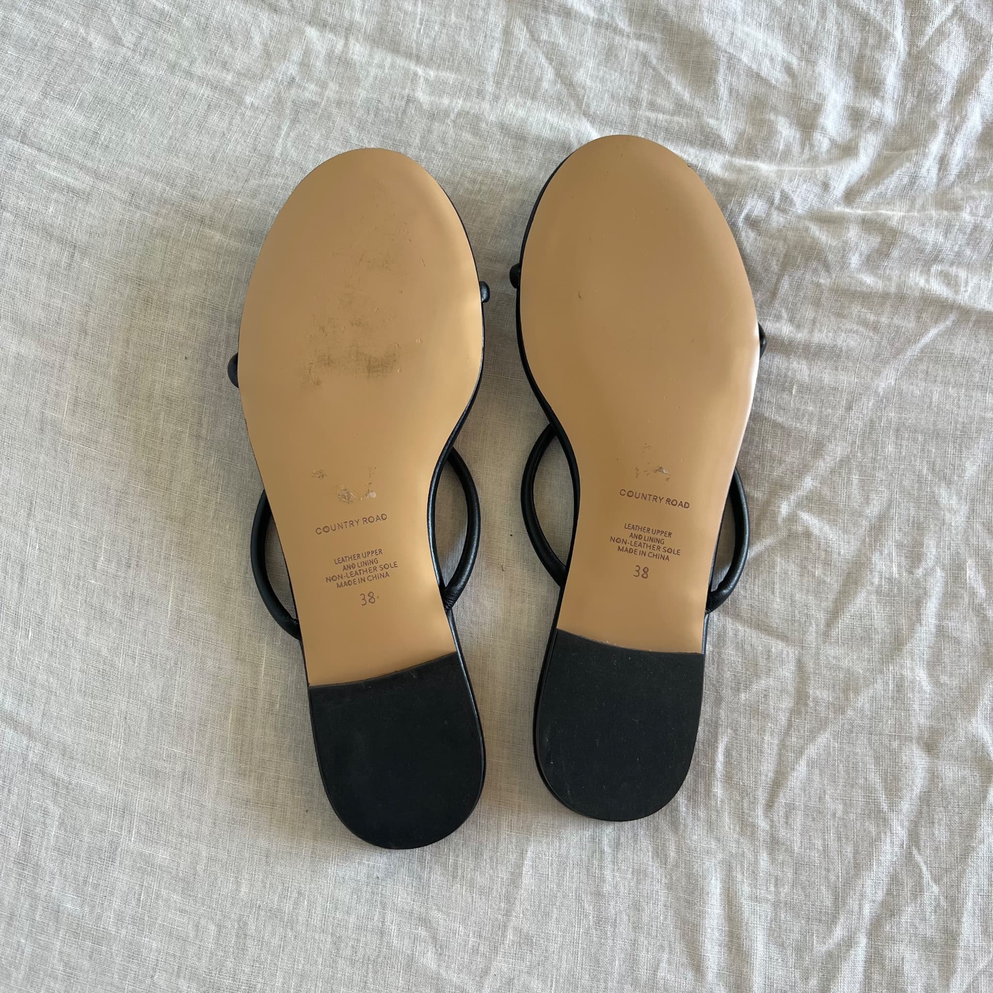 Country Road Black Leather Minimalist Slide Sandals — photo 4 of 6