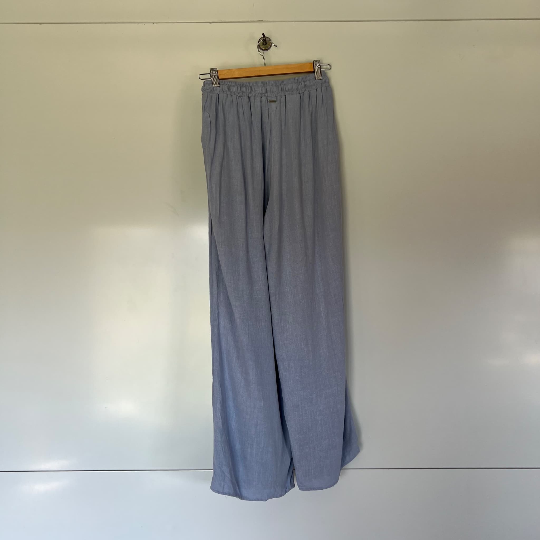 Ghanda Powder Blue Linen Blend Wide Leg Pants Size XS Drawstring Beach Trousers — photo 3 of 9