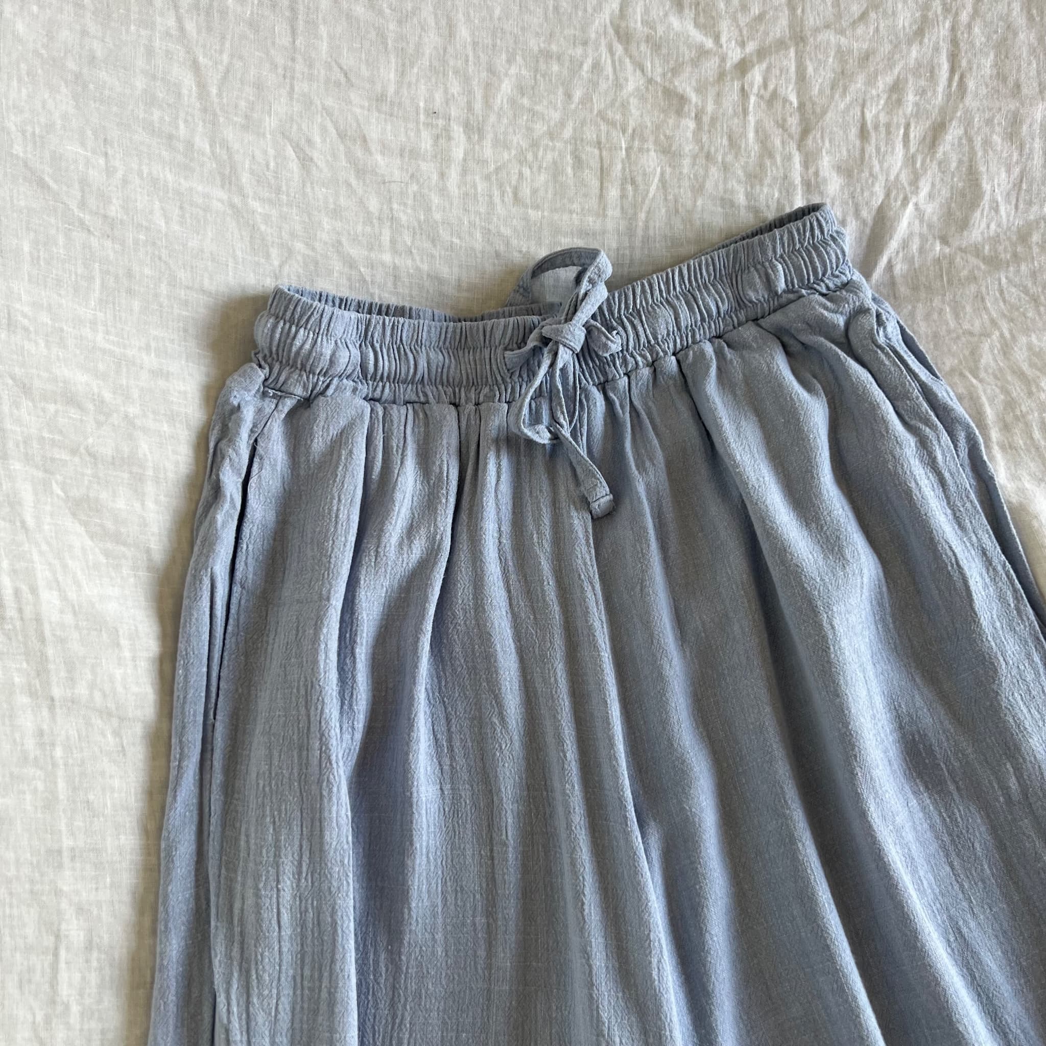 Ghanda Powder Blue Linen Blend Wide Leg Pants Size XS Drawstring Beach Trousers — photo 4 of 9