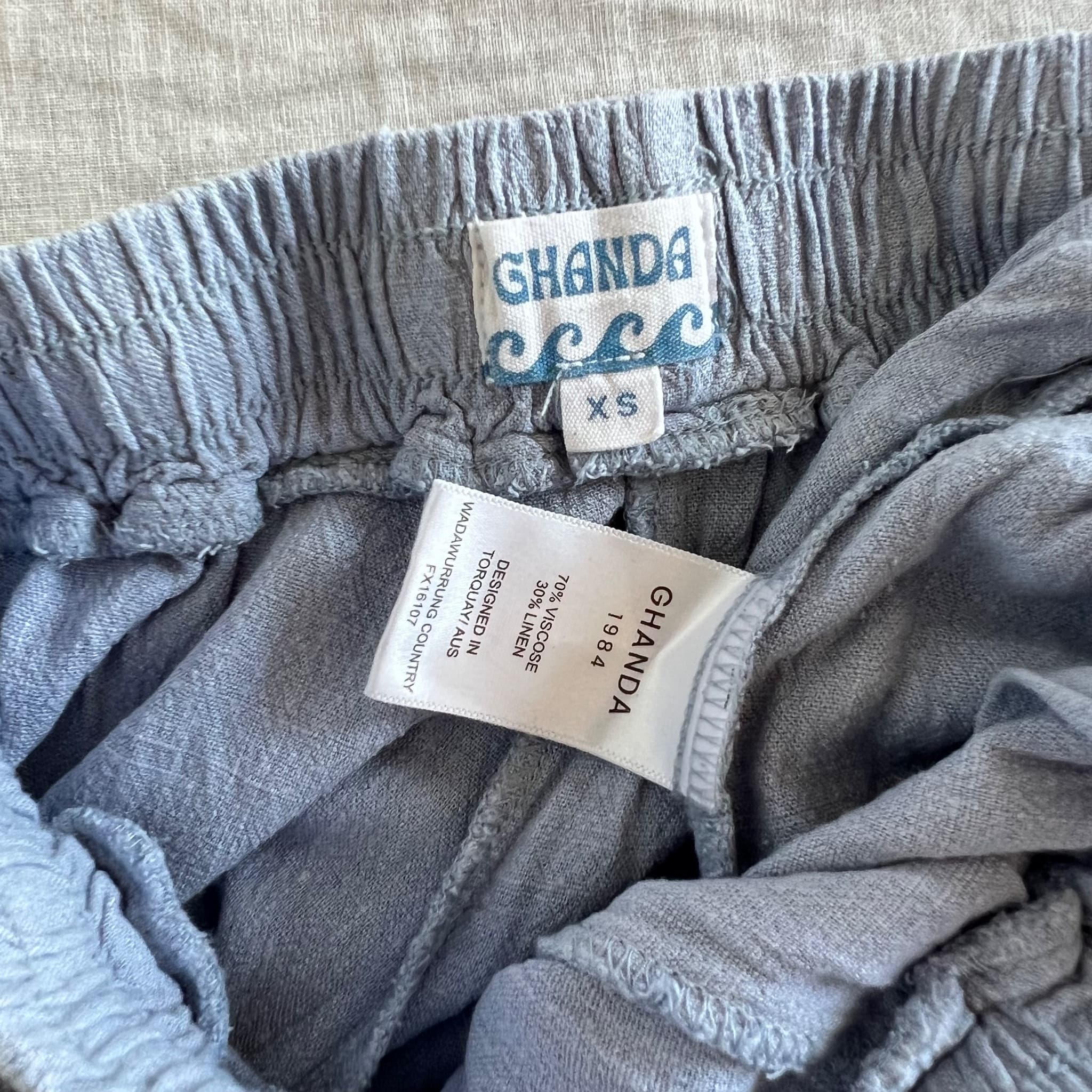 Ghanda Powder Blue Linen Blend Wide Leg Pants Size XS Drawstring Beach Trousers — photo 7 of 9
