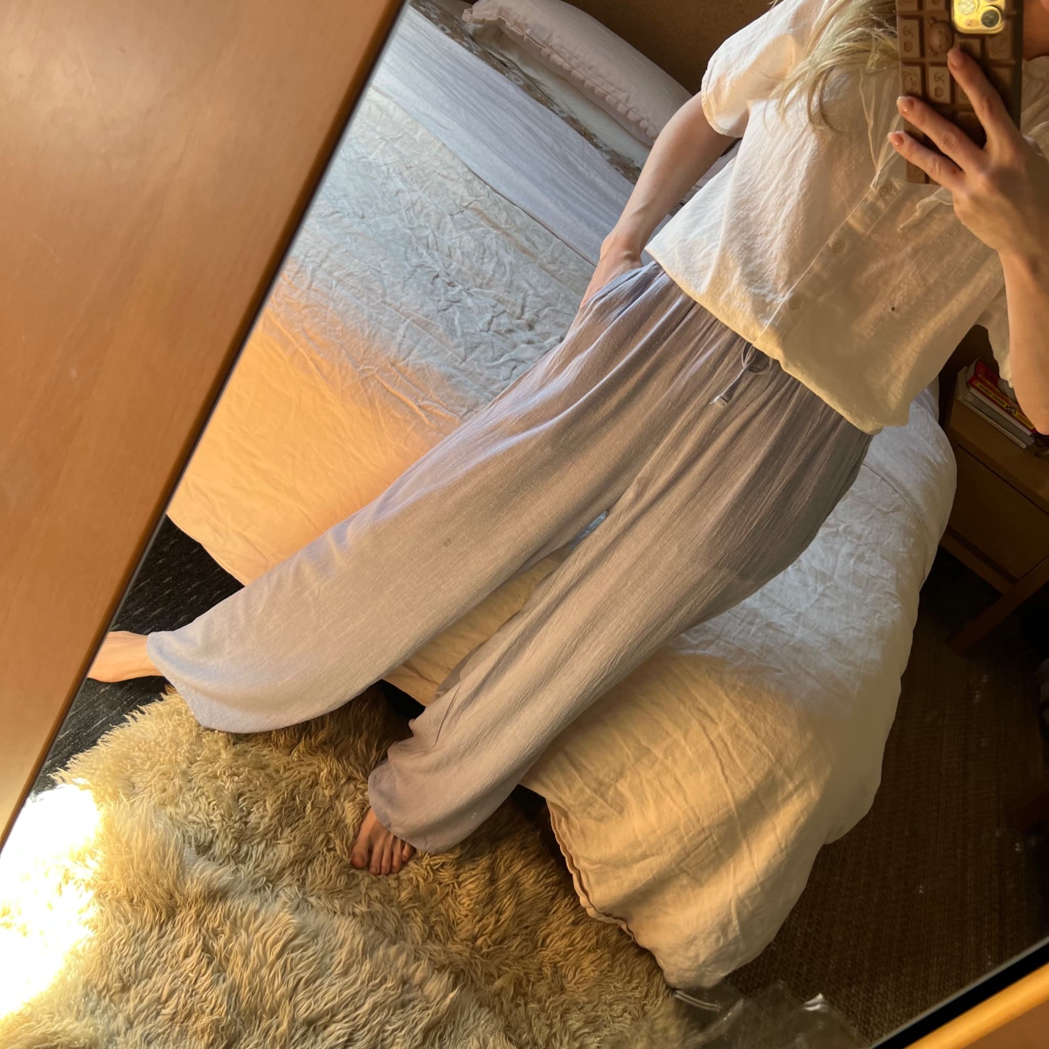 Ghanda Powder Blue Linen Blend Wide Leg Pants Size XS Drawstring Beach Trousers — photo 9 of 9