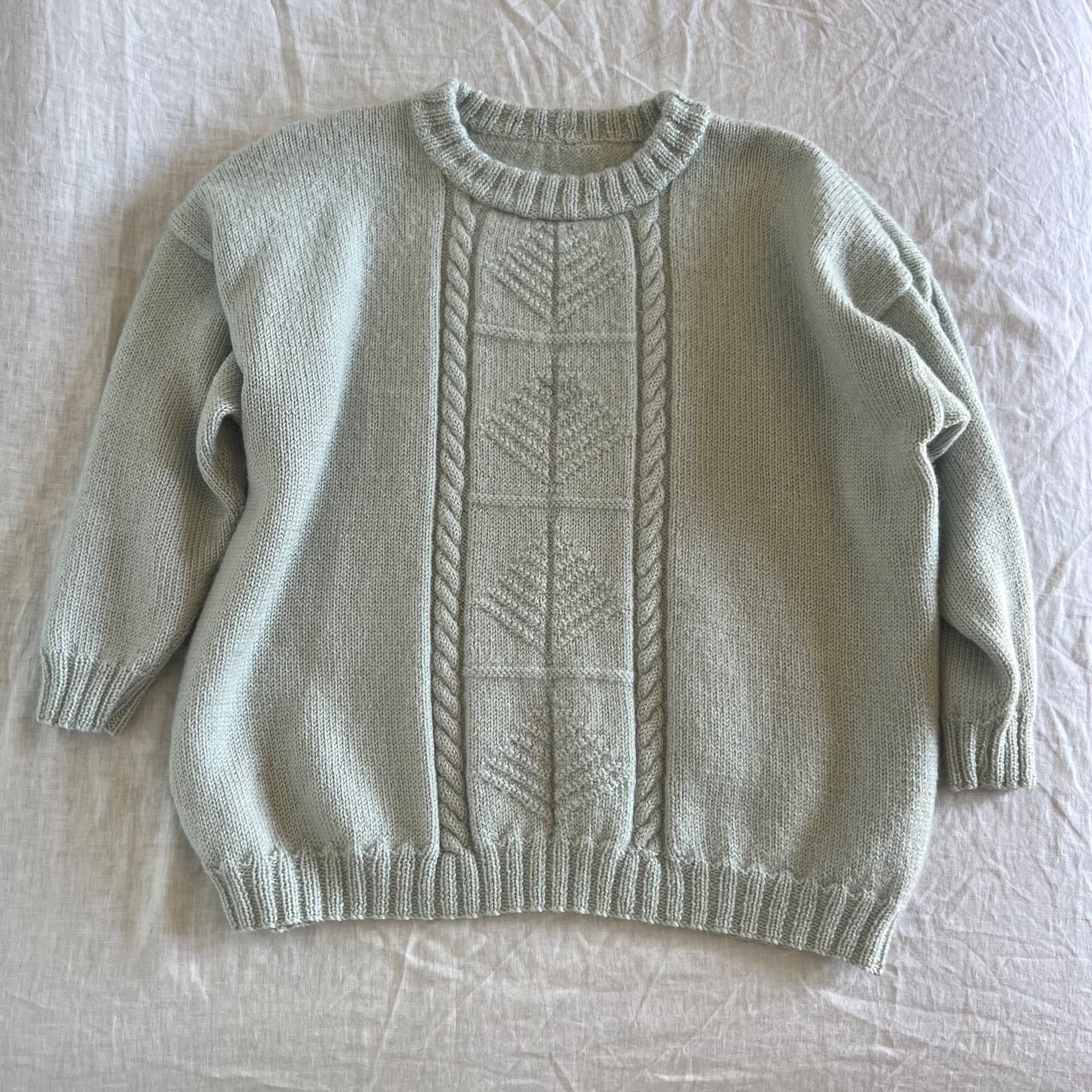 Hand-Knitted Sage Green Cable Knit Sweater - Textured Leaf Pattern — photo 1 of 10
