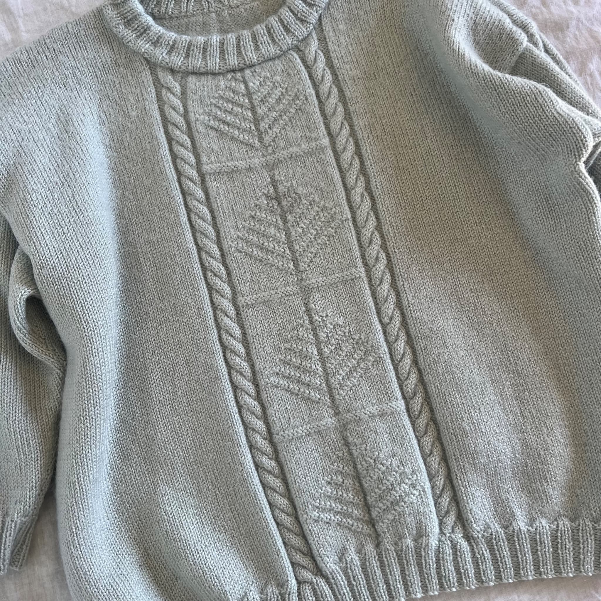 Hand-Knitted Sage Green Cable Knit Sweater - Textured Leaf Pattern — photo 2 of 10